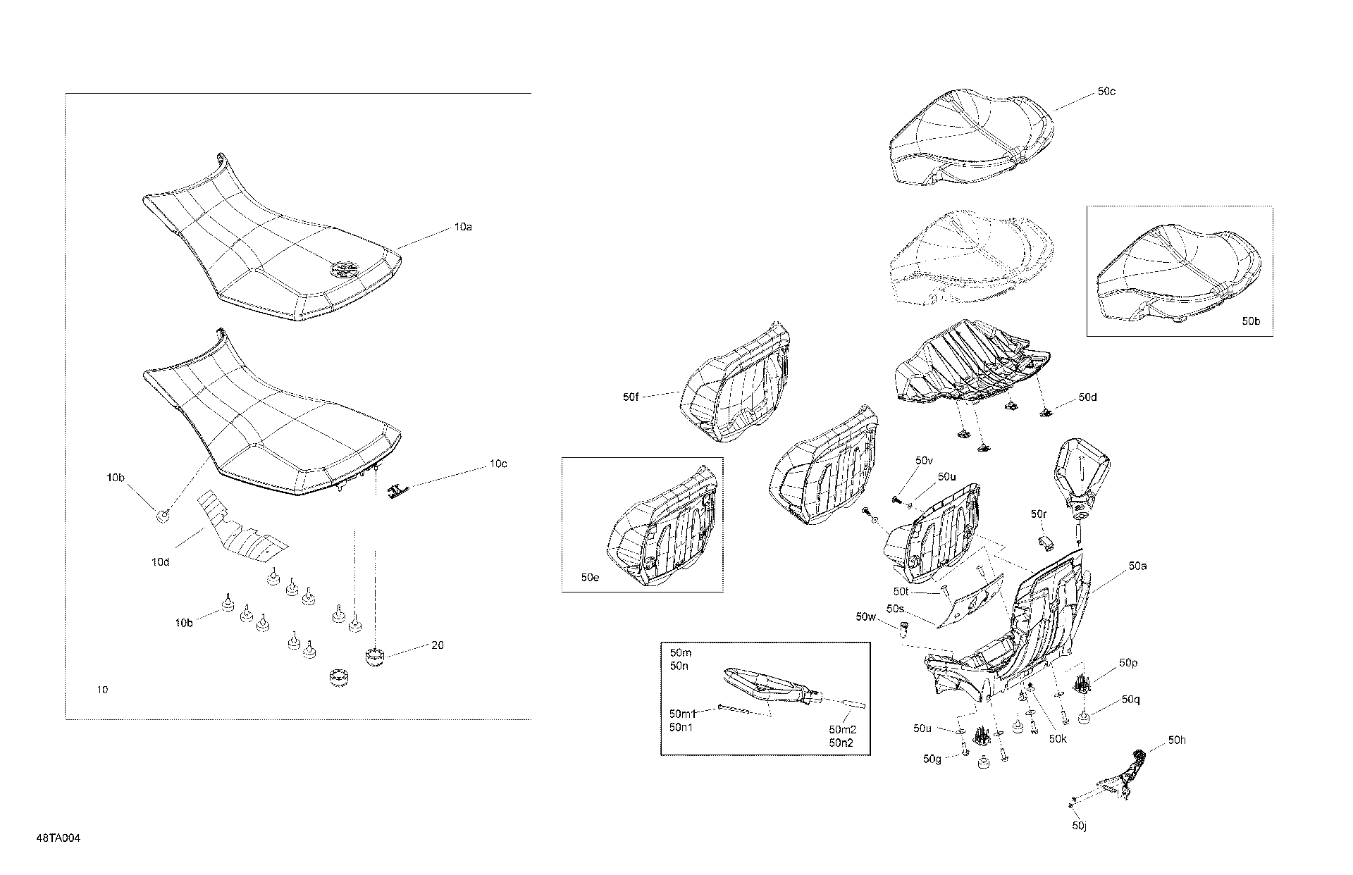 An Image of a Genuine Can-Am Parts Schematic Diagram showing the schematic - BODY - SEAT