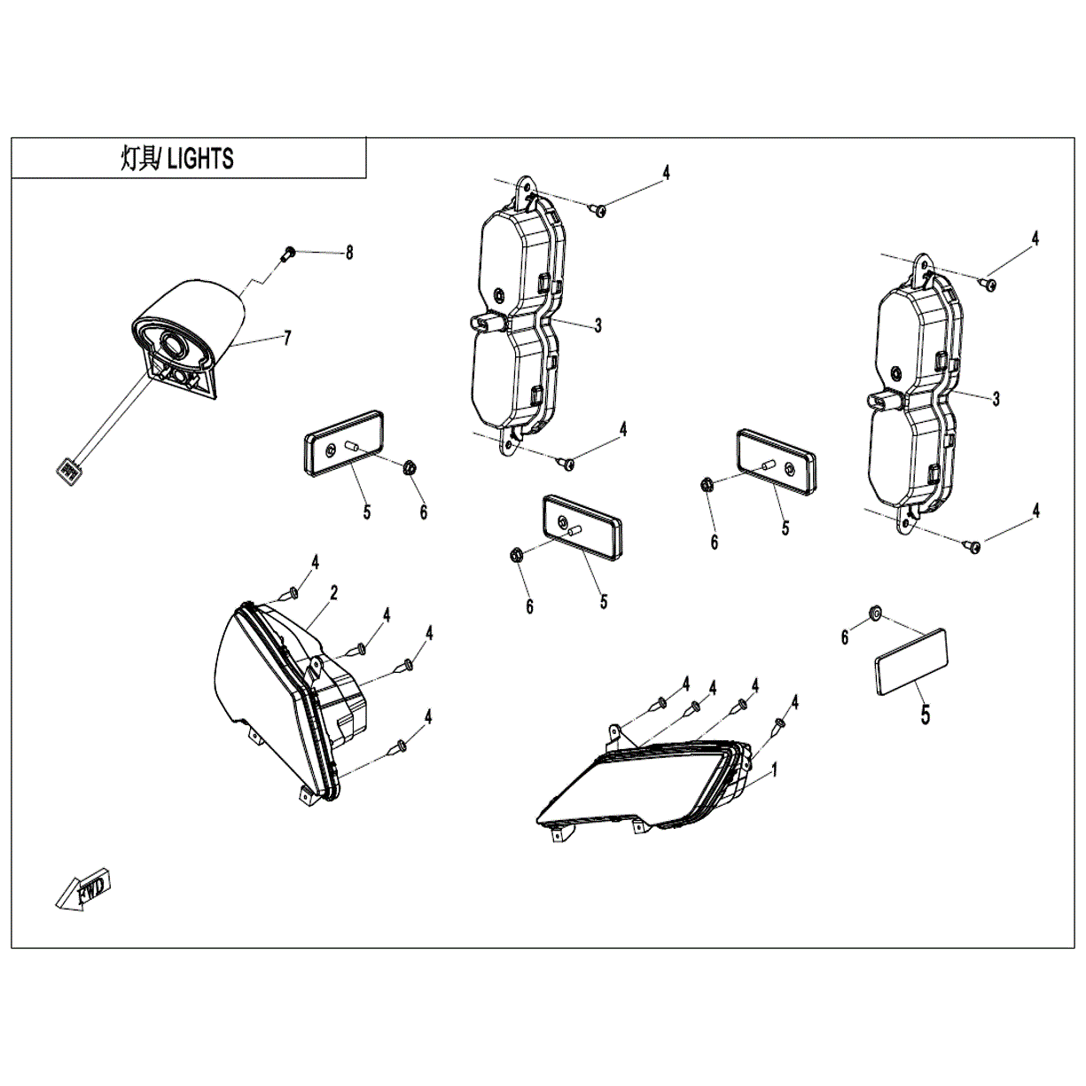 An Image of a Genuine CFMOTO Parts Schematic Diagram showing the schematic - LIGHTS - 2022 CFMOTO UFORCE 1000