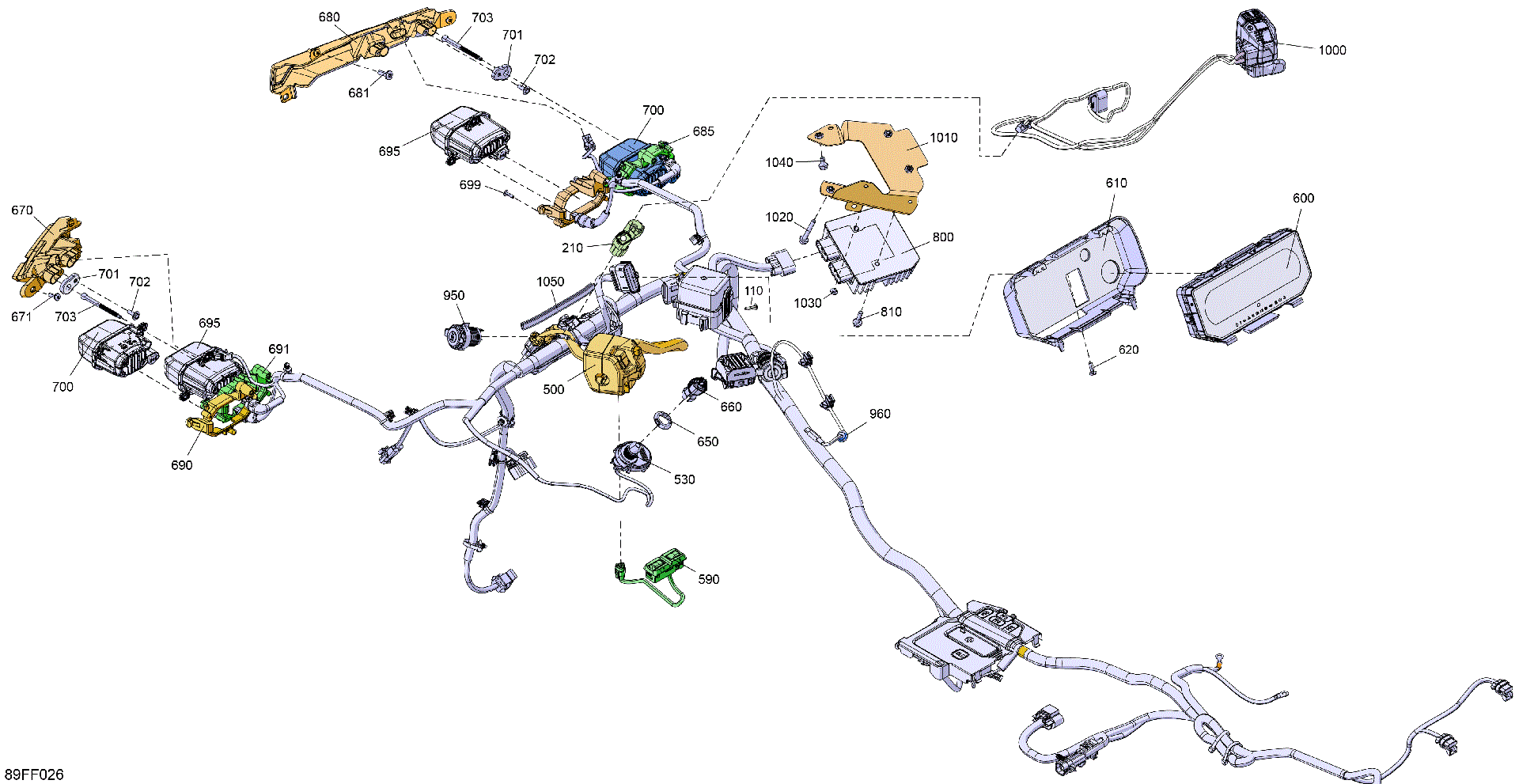 An Image of a Genuine Can-Am Parts Schematic Diagram showing the schematic - ELECTRIC - FRONT SECTION