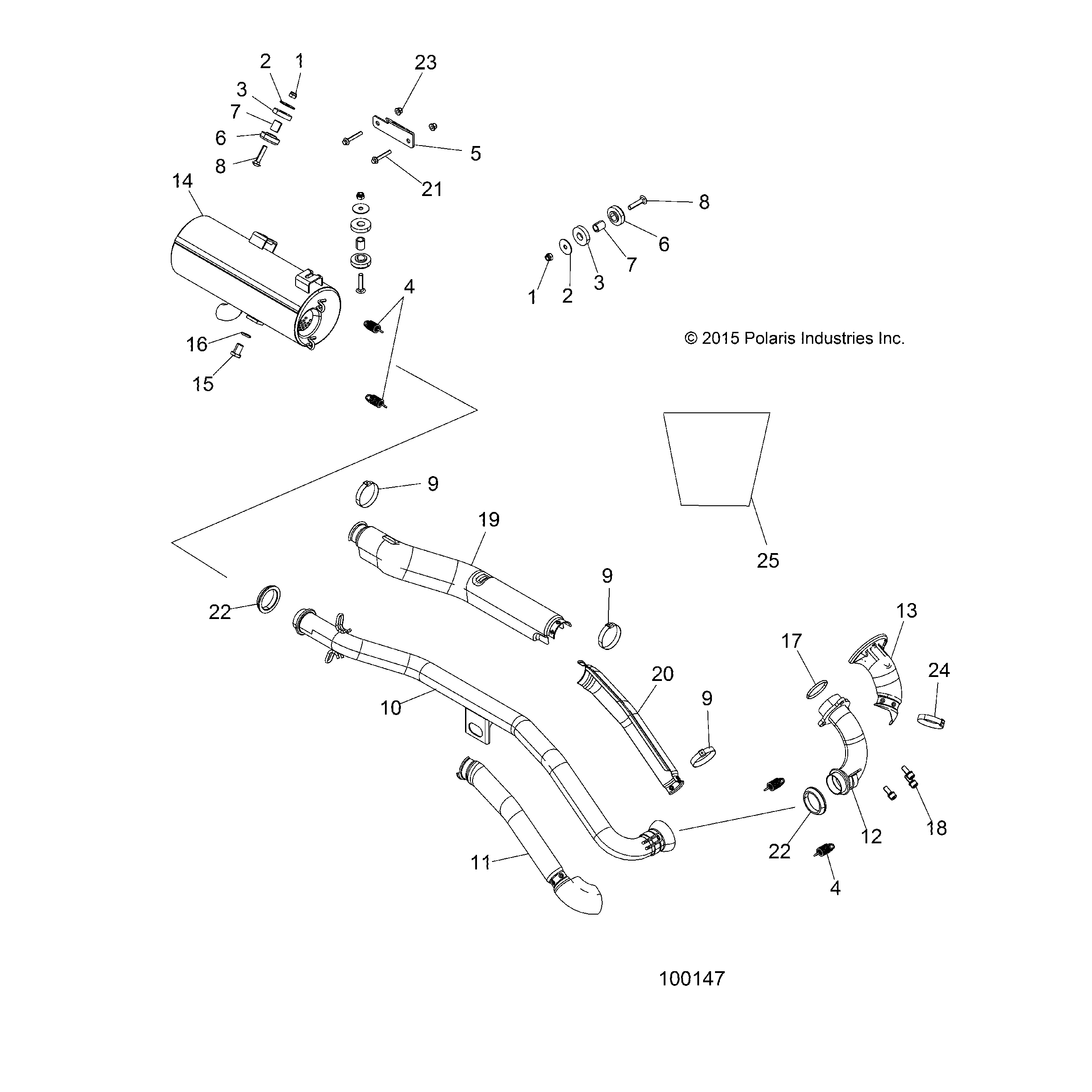 An Image of a Genuine Polaris Parts Schematic Diagram showing the schematic - ENGINE: EXHAUST - 2016 POLARIS SPORTSMAN TOURING 570 SP