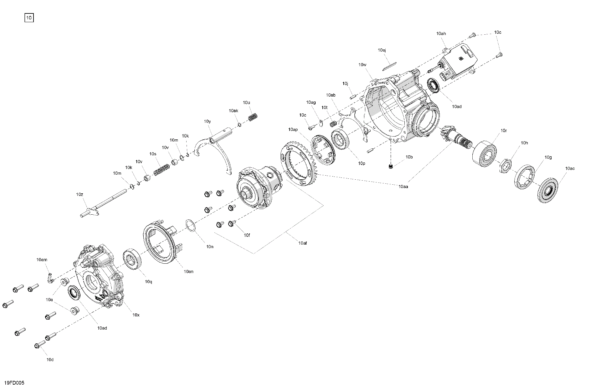 An Image of a Genuine Can-Am Parts Schematic Diagram showing the schematic - DRIVE - FRONT - DIFFERENTIAL PARTS