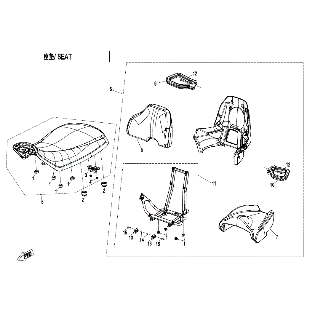 An Image of a genuine CFMOTO Parts Schematic Diagram showing the group - SEAT - 2020 CFMOTO CFORCE 600 Touring