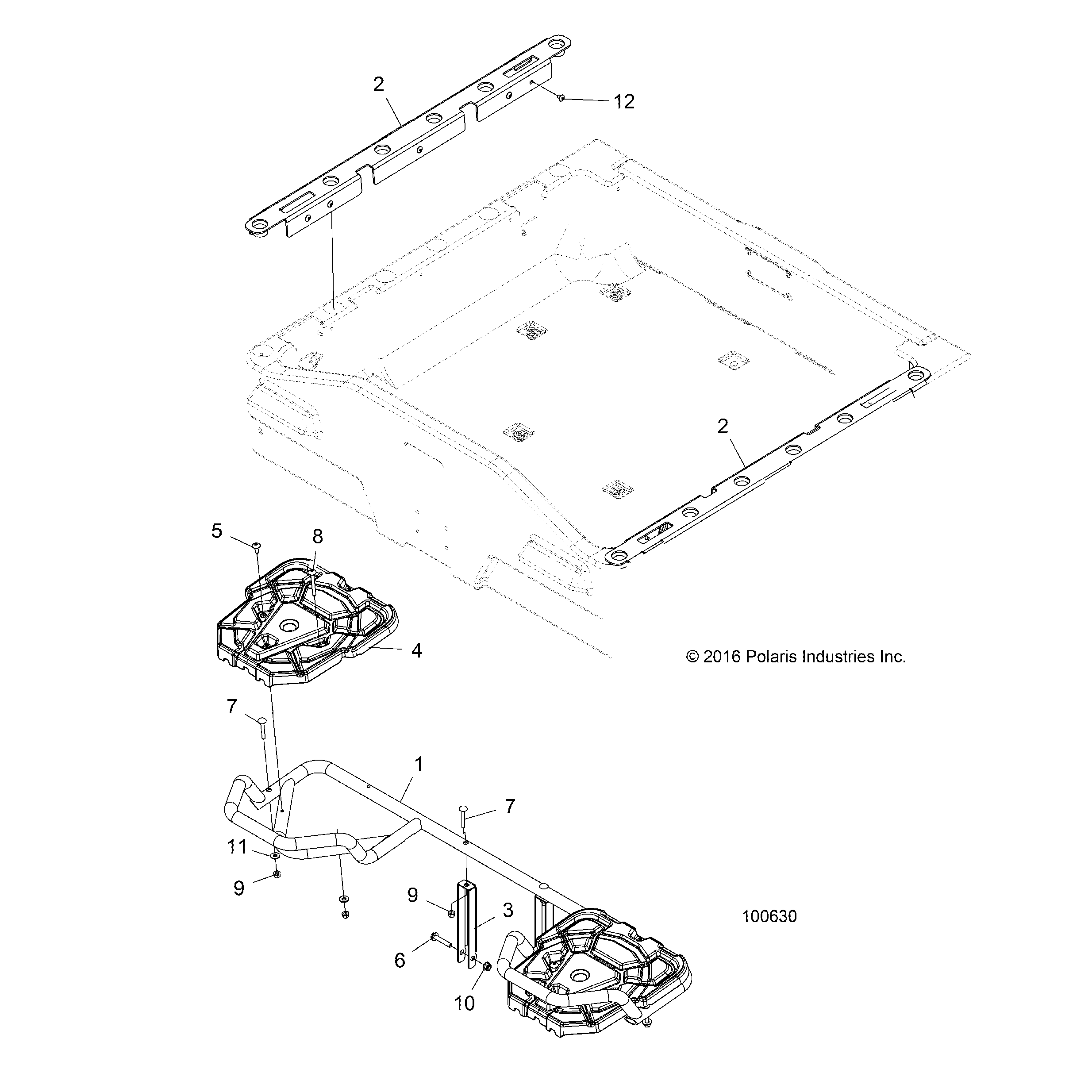 An Image of a Genuine Polaris Parts Schematic Diagram showing the schematic - BODY: REAR RACK and BOX SIDE RAILS - 2023 POLARIS SPORTSMAN 570 6X6