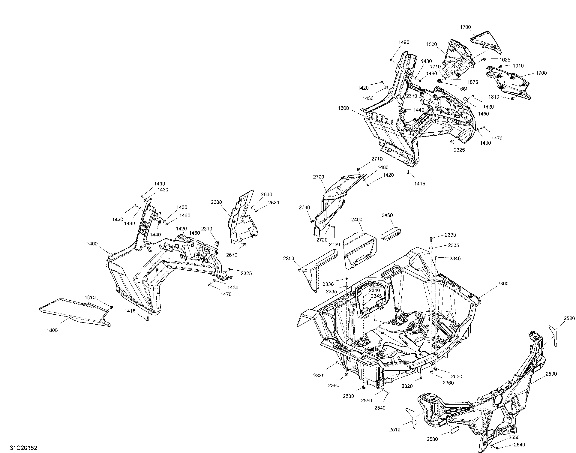 An Image of a Genuine Can-Am Parts Schematic Diagram showing the schematic - BODY - REAR SECTION - WHITE