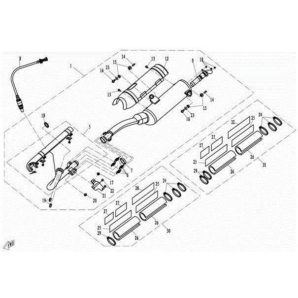 An Image of a genuine CFMOTO Parts Schematic Diagram showing the group - MUFFLER (EFI) - 2016 CFMOTO CFORCE 500 SWB