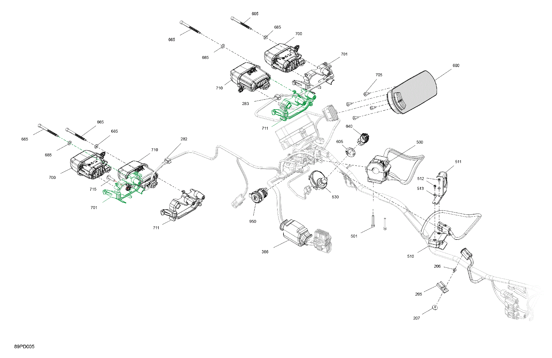 An Image of a Genuine Can-Am Parts Schematic Diagram showing the schematic - ELECTRIC - FRONT SECTION