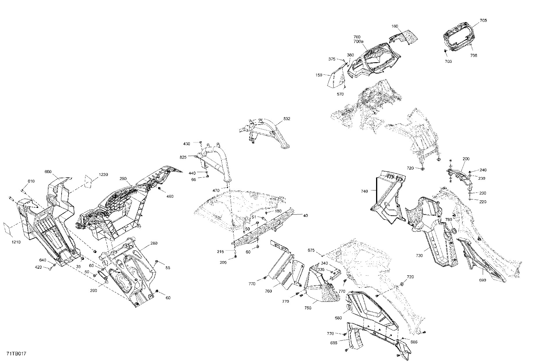 An Image of a Genuine Can-Am Parts Schematic Diagram showing the schematic - BODY - FRONT SECTION
