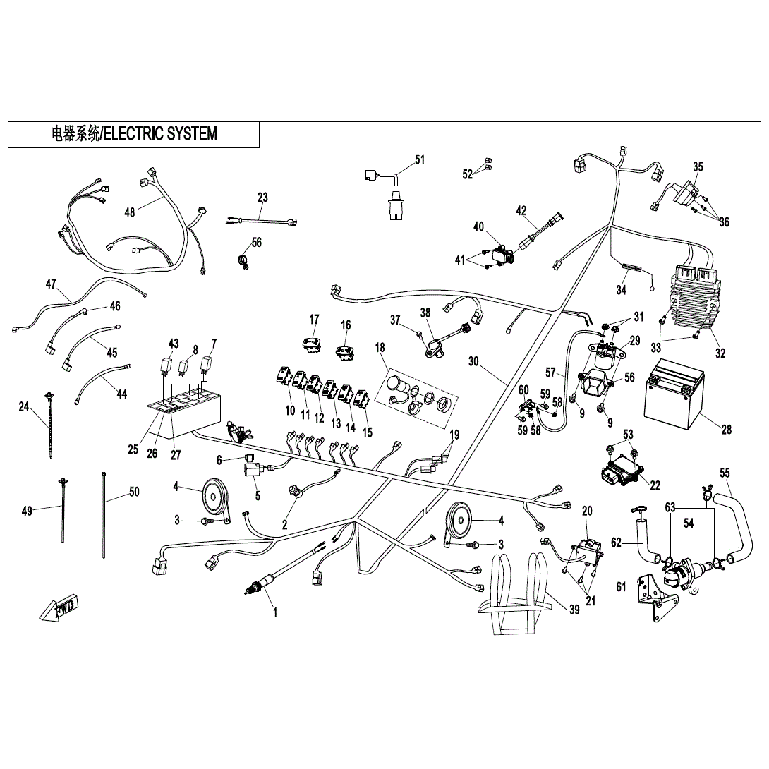 An Image of a Genuine CFMOTO Parts Schematic Diagram showing the schematic - ELECTRIC SYSTEM - 2021 CFMOTO ZFORCE 500