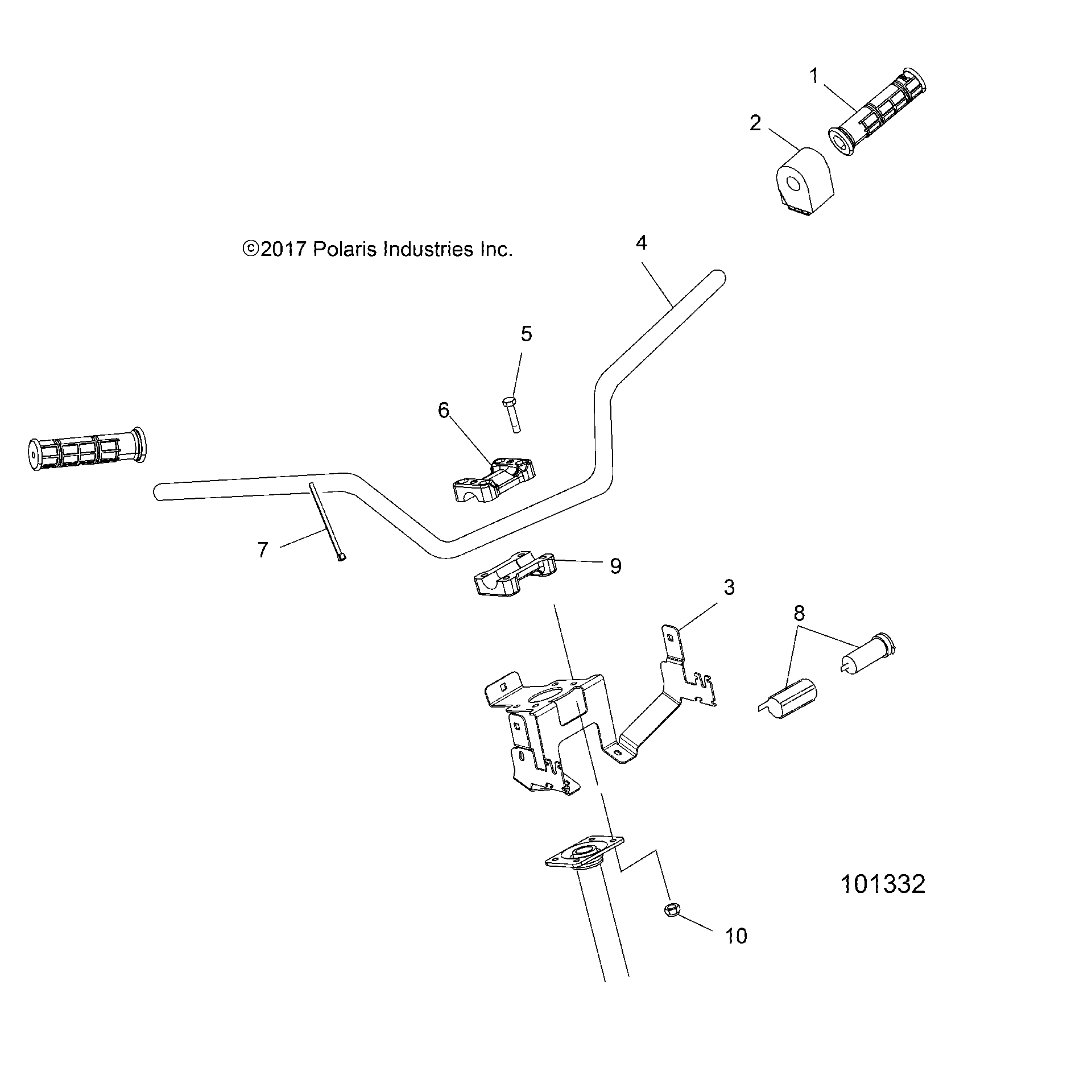 An Image of a Genuine Polaris Parts Schematic Diagram showing the schematic - STEERING: HANDLEBAR and CONTROLS - 2018 POLARIS SPORTSMAN 570 EFI UTE
