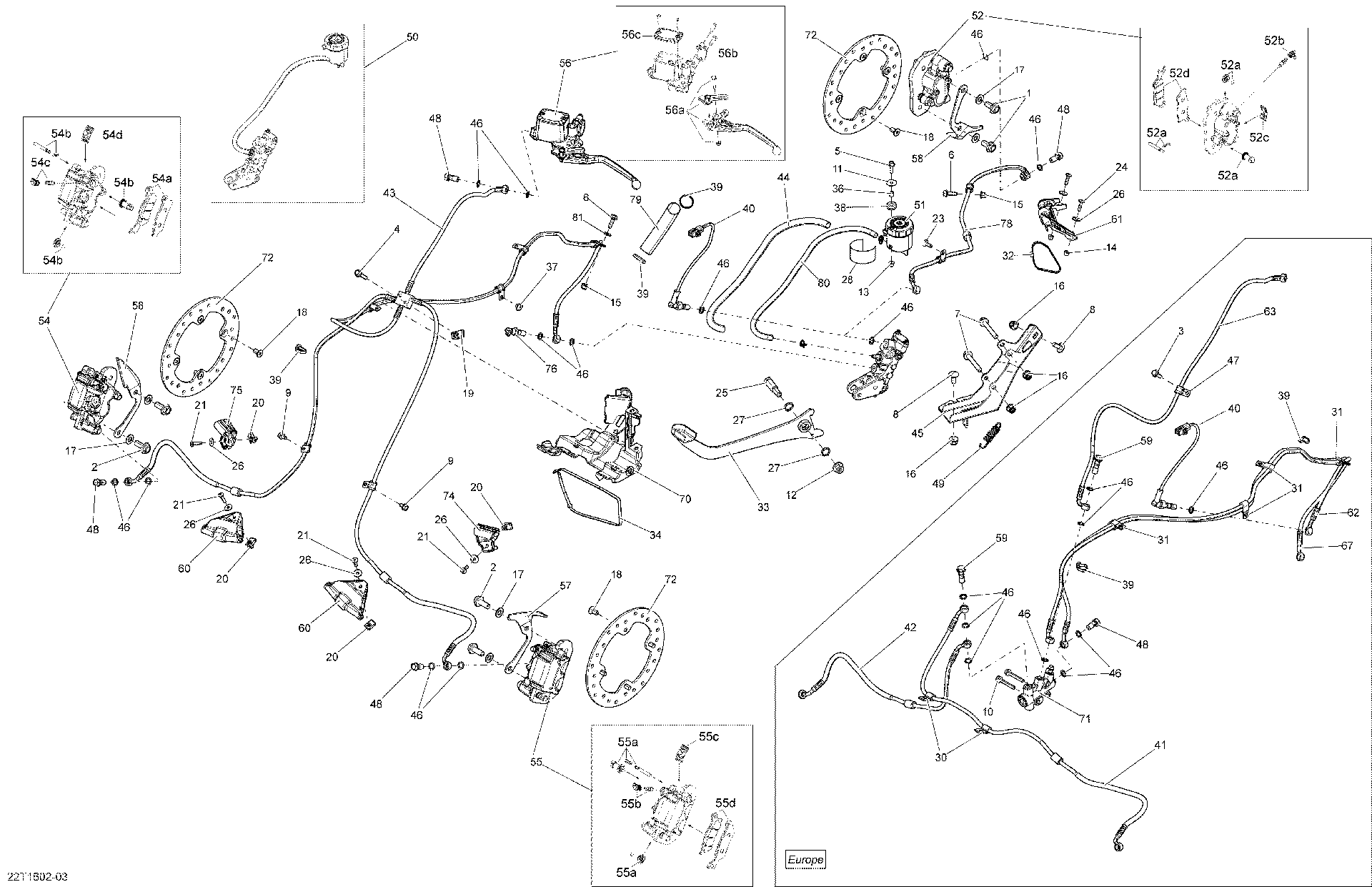An Image of a Genuine Can-Am Parts Schematic Diagram showing the schematic - BRAKES - ALL MODELS