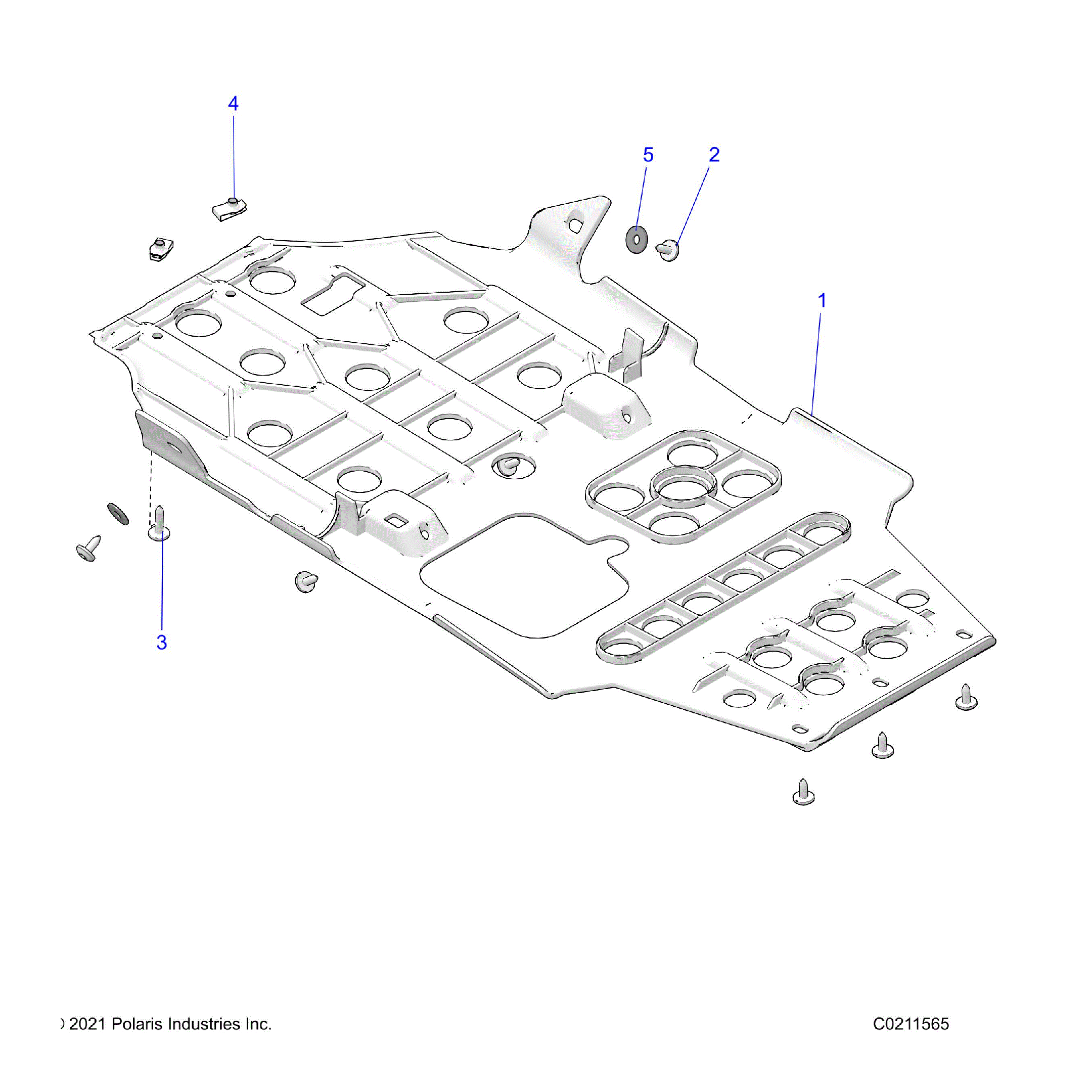 An Image of a Genuine Polaris Parts Schematic Diagram showing the schematic - BODY: SKID PLATES - 2022 POLARIS SPORTSMAN XP 1000 S 55"