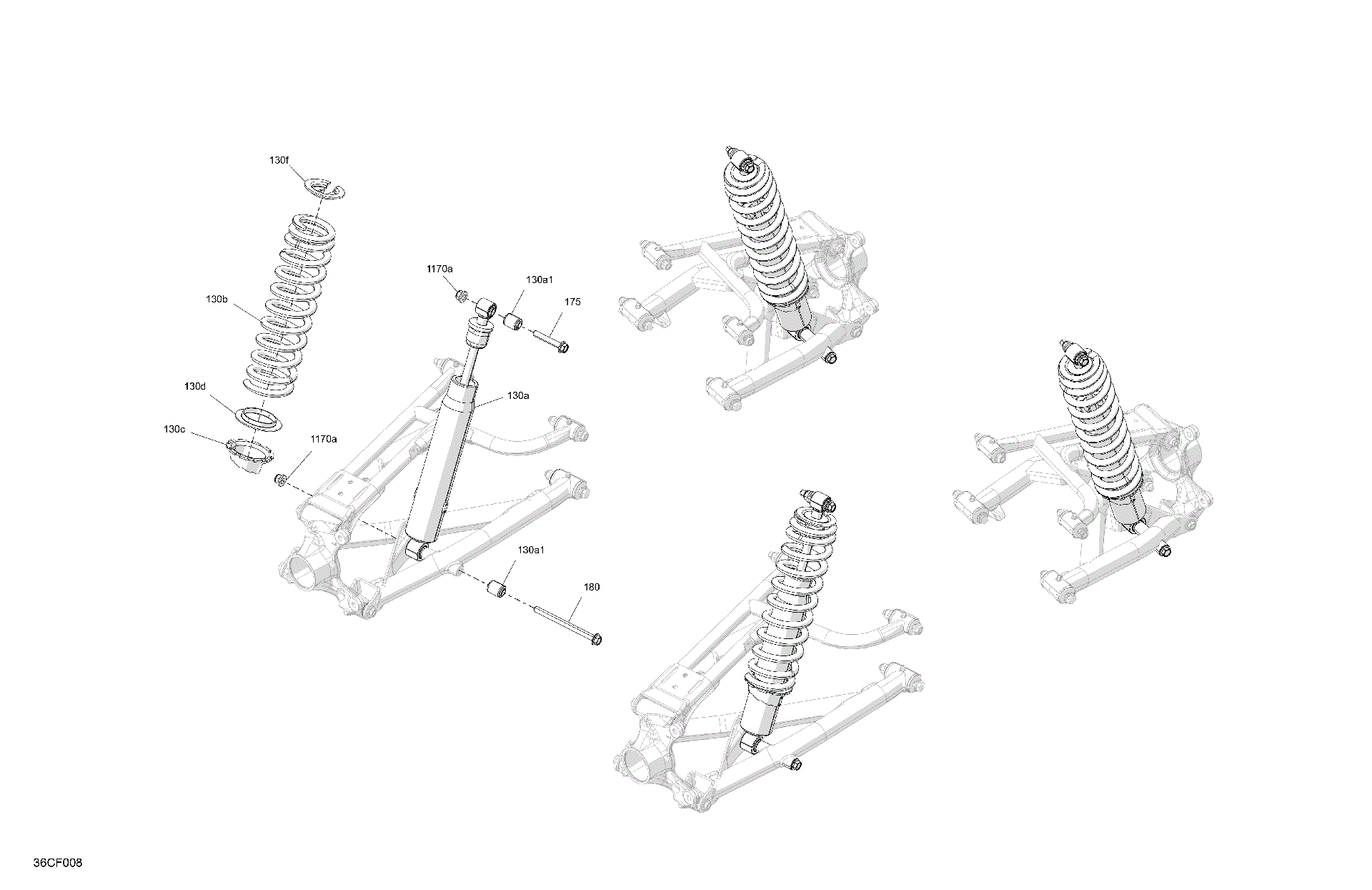 An Image of a Genuine Can-Am Parts Schematic Diagram showing the schematic - SUSPENSION - REAR SHOCKS