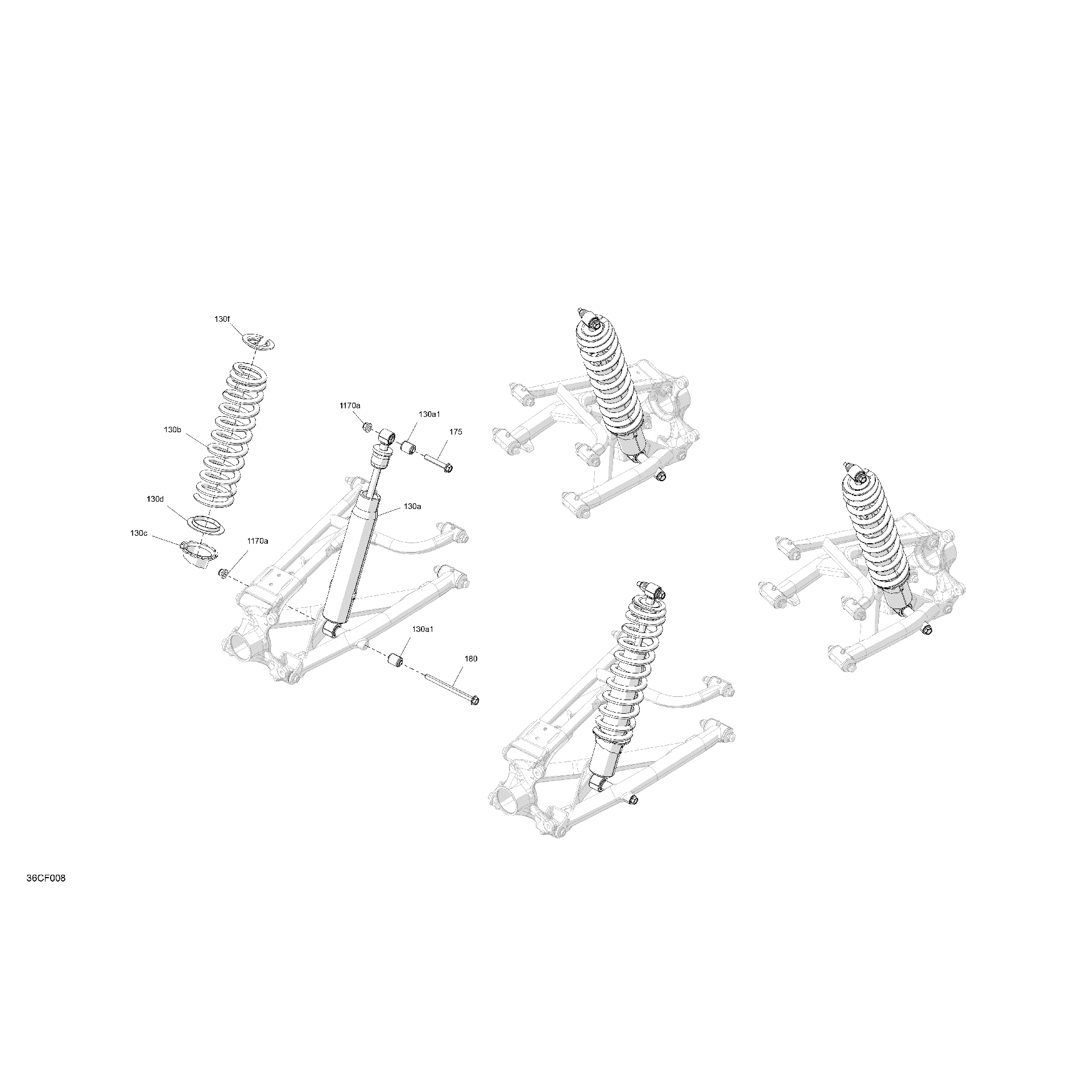 An Image of a Genuine Can-Am Parts Schematic Diagram showing the schematic - SUSPENSION - REAR SHOCKS