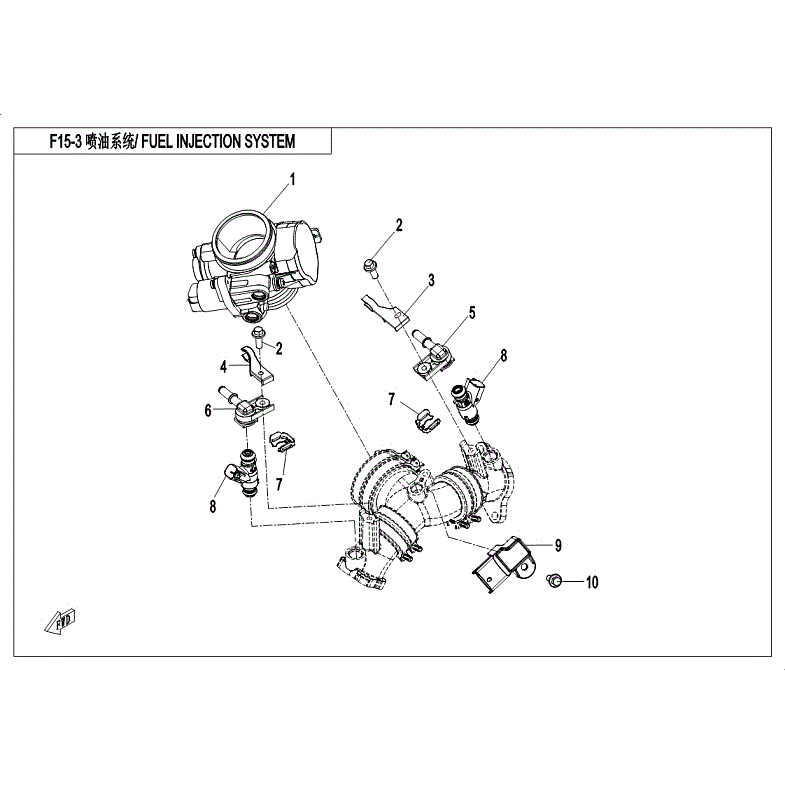 An Image of a Genuine CFMOTO Parts Schematic Diagram showing the schematic - FUEL INJECTION SYSTEM - 2018 CFMOTO ZFORCE 800 EX