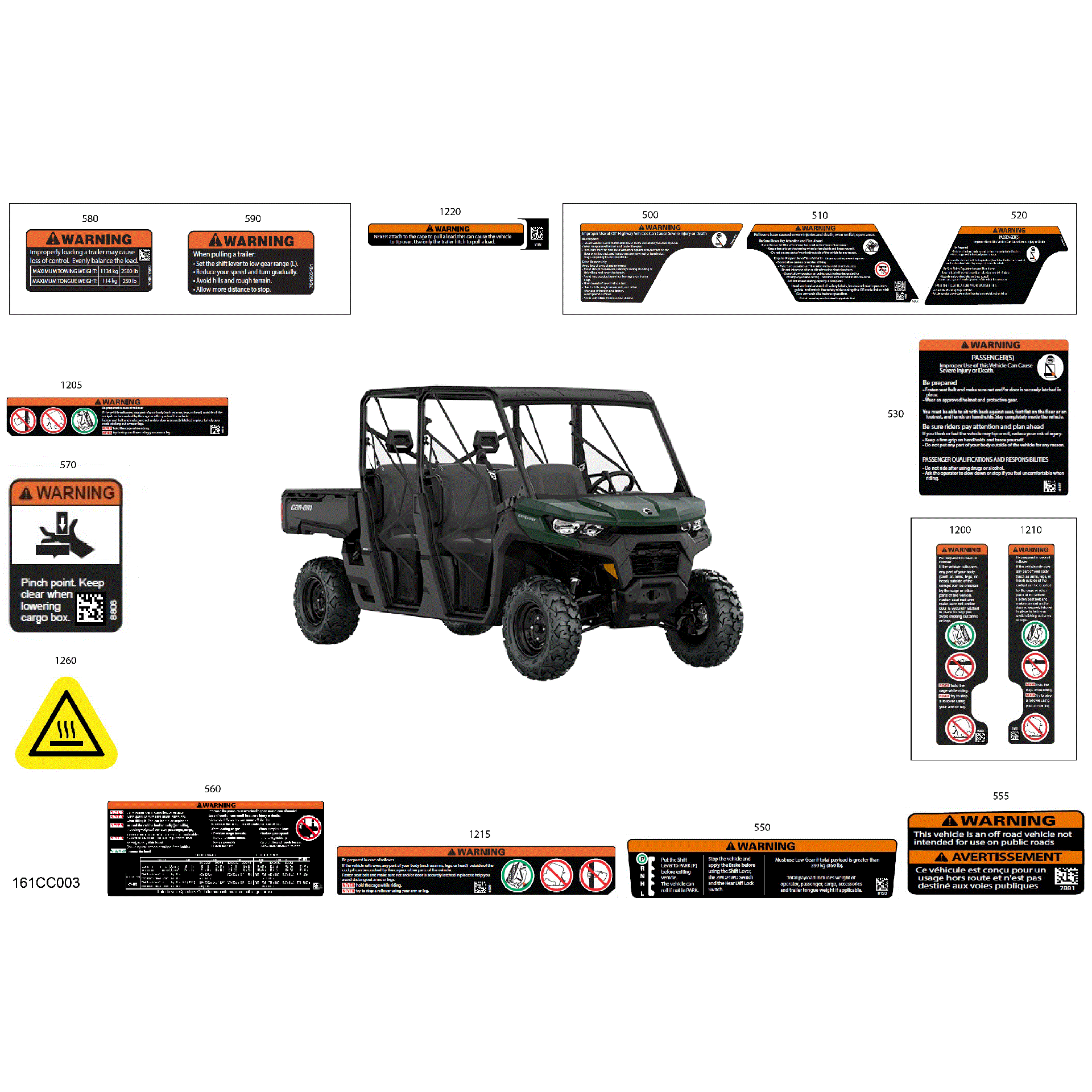 An Image of a Genuine Can-Am Parts Schematic Diagram showing the schematic - BODY - WARNING DECALS