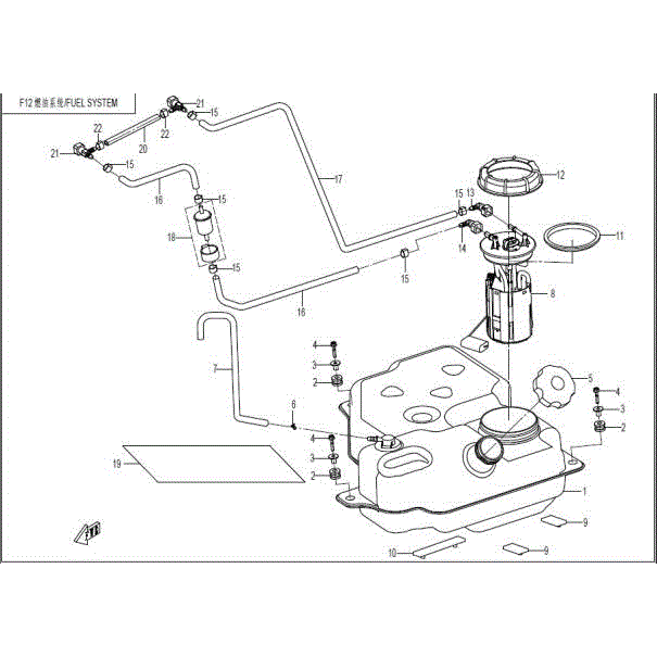 An Image of a Genuine CFMOTO Parts Schematic Diagram showing the schematic - FUEL SYSTEM - 2016 CFMOTO ZFORCE 800 Trail