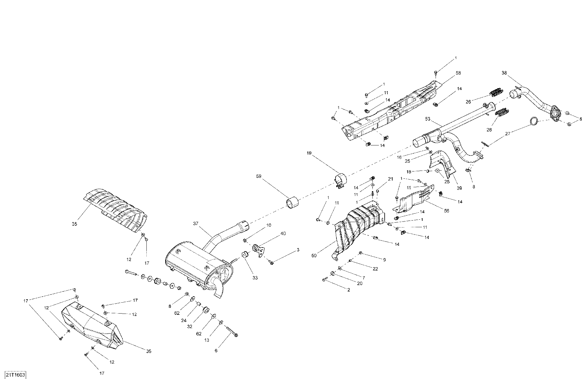An Image of a Genuine Can-Am Parts Schematic Diagram showing the schematic - EXHAUST SYSTEM