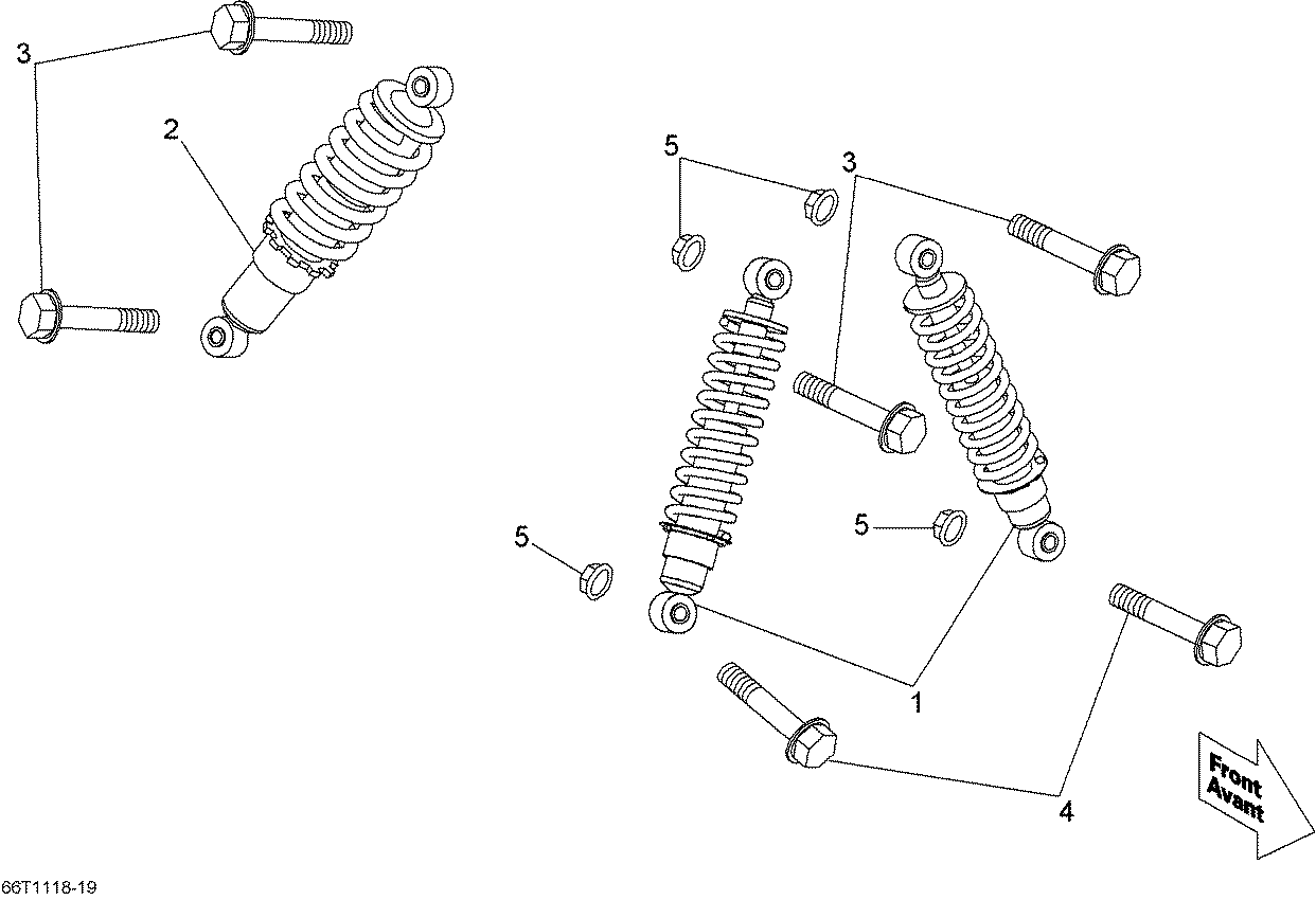 An Image of a Genuine Can-Am Parts Schematic Diagram showing the schematic - SHOCKS