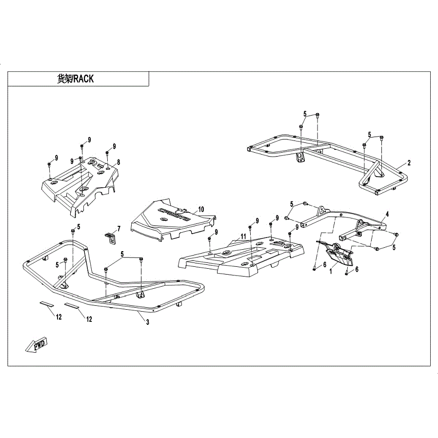 An Image of a genuine CFMOTO Parts Schematic Diagram showing the group - RACK (STANDARD) - 2019 CFMOTO CFORCE 800 XC