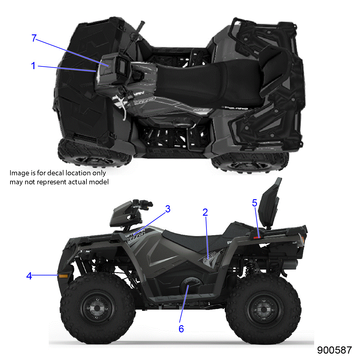 An Image of a Genuine Polaris Parts Schematic Diagram showing the schematic - BODY: DECALS GRAPHIC - 2023 POLARIS SPORTSMAN TOURING 570