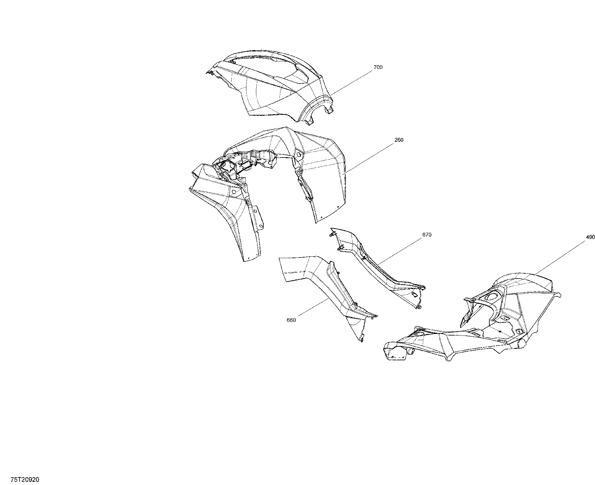 An Image of a Genuine Can-Am Parts Schematic Diagram showing the schematic - FENDER KIT - X XC BLACK