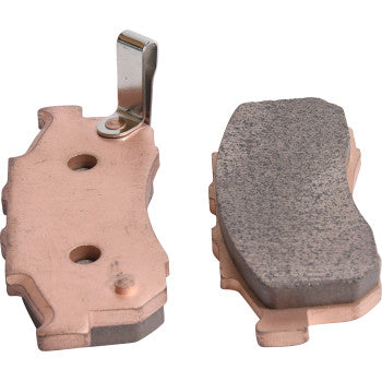 Two Sintered Brake Pads by All Balls are shown; one highlights the friction surface for superior stopping power, while the other displays the backing plate with an attached metal tab.