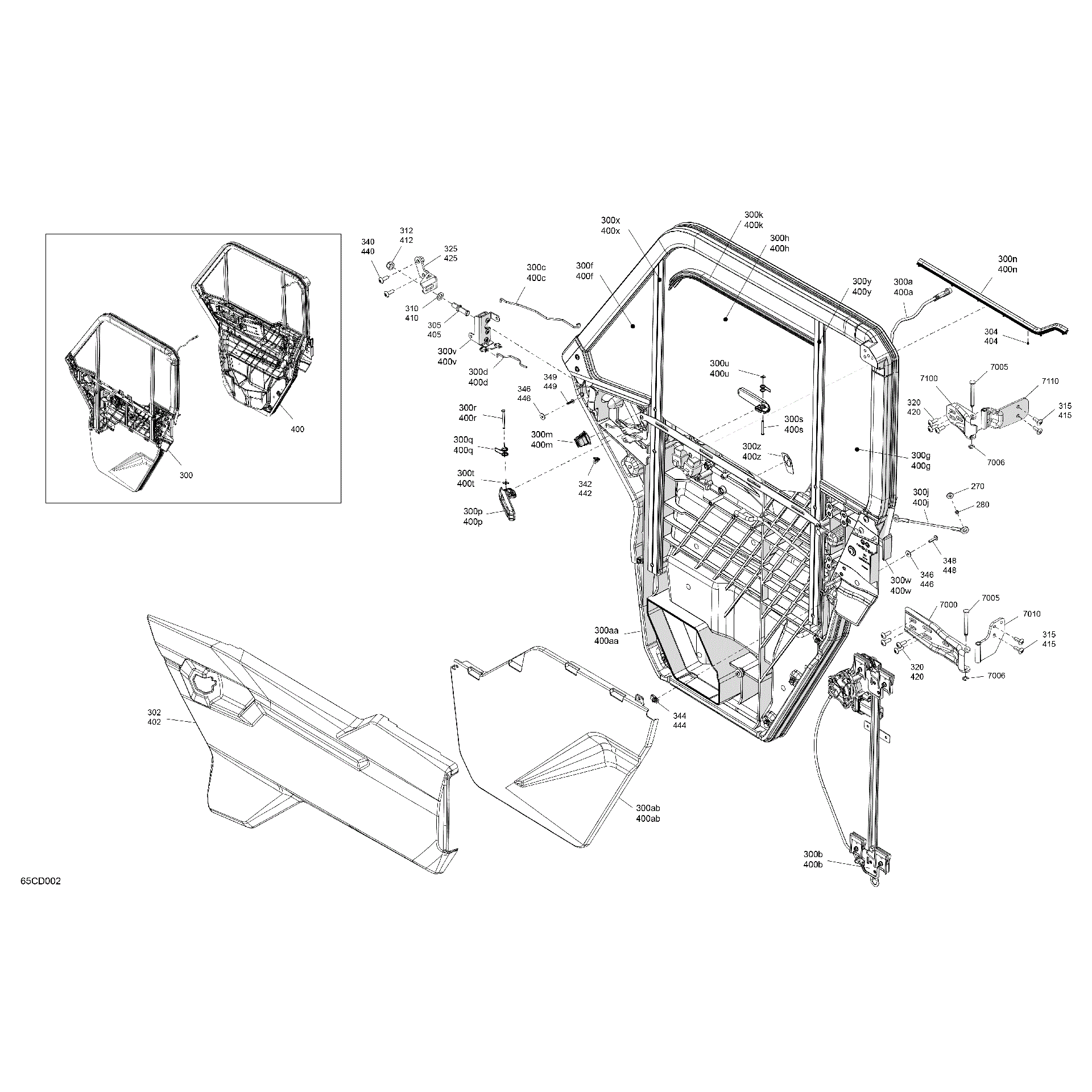 An Image of a Genuine Can-Am Parts Schematic Diagram showing the schematic - ENCLOSURE CAB - DOORS
