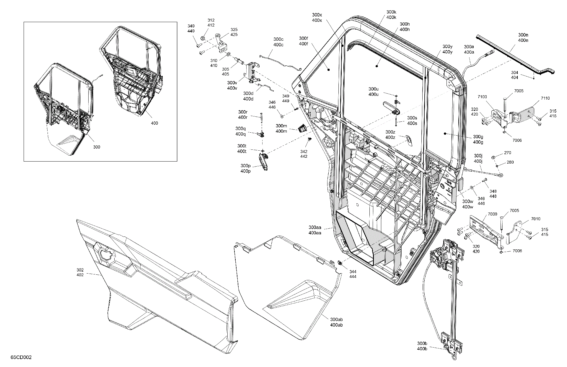 An Image of a Genuine Can-Am Parts Schematic Diagram showing the schematic - ENCLOSURE CAB - DOORS