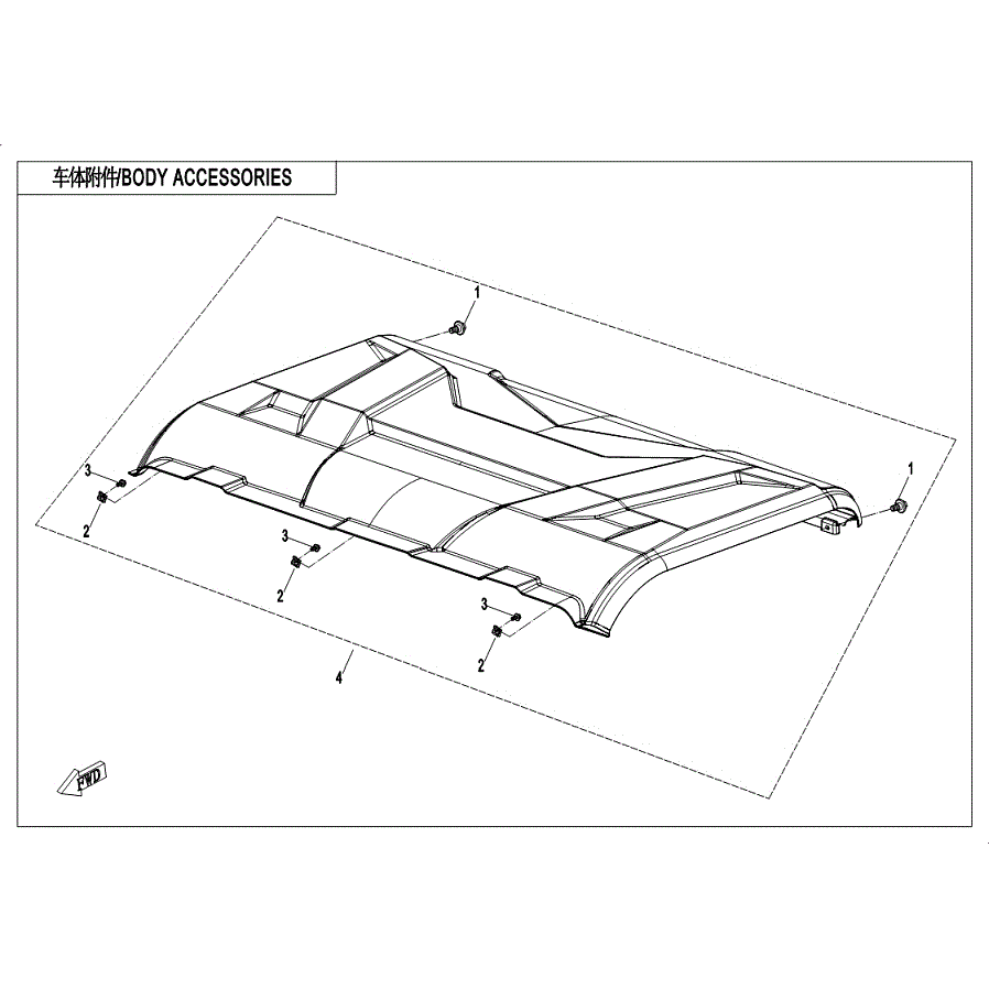 An Image of a Genuine CFMOTO Parts Schematic Diagram showing the schematic - BODY ACCESSORIES - 2019 CFMOTO UFORCE 1000
