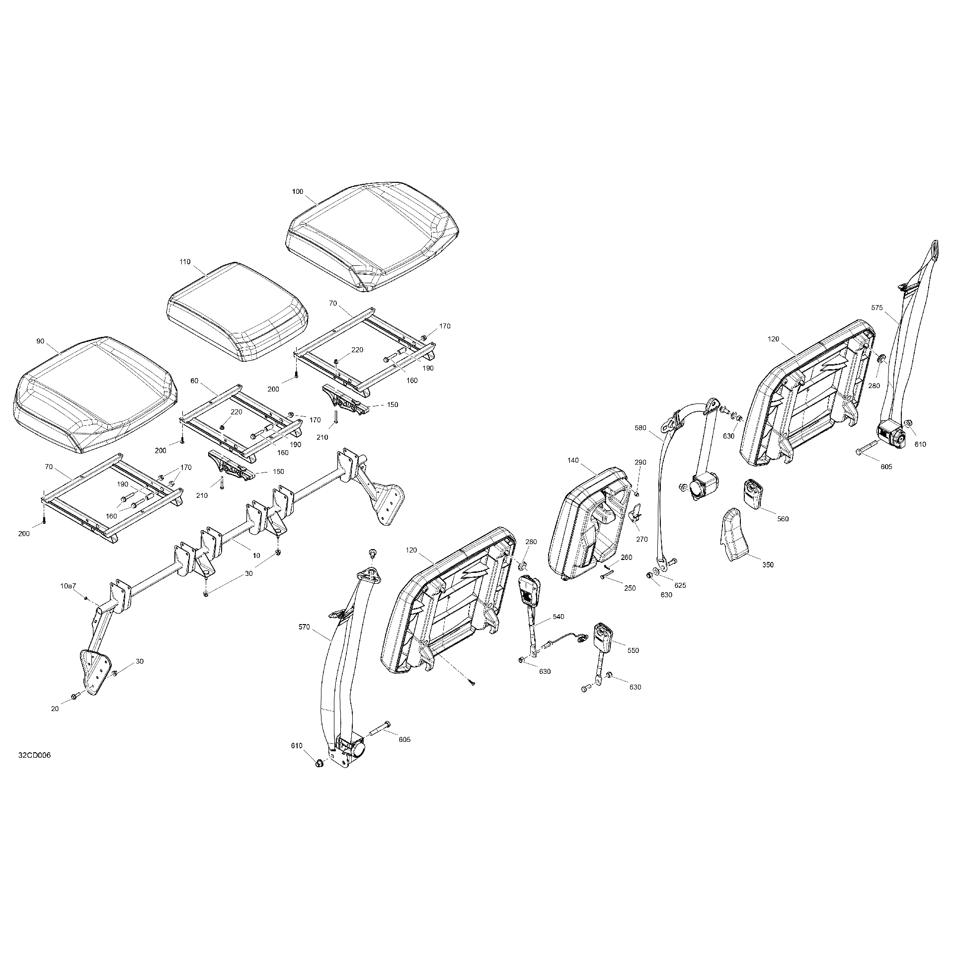 An Image of a Genuine Can-Am Parts Schematic Diagram showing the schematic - BODY - SEAT - FRONT SECTION