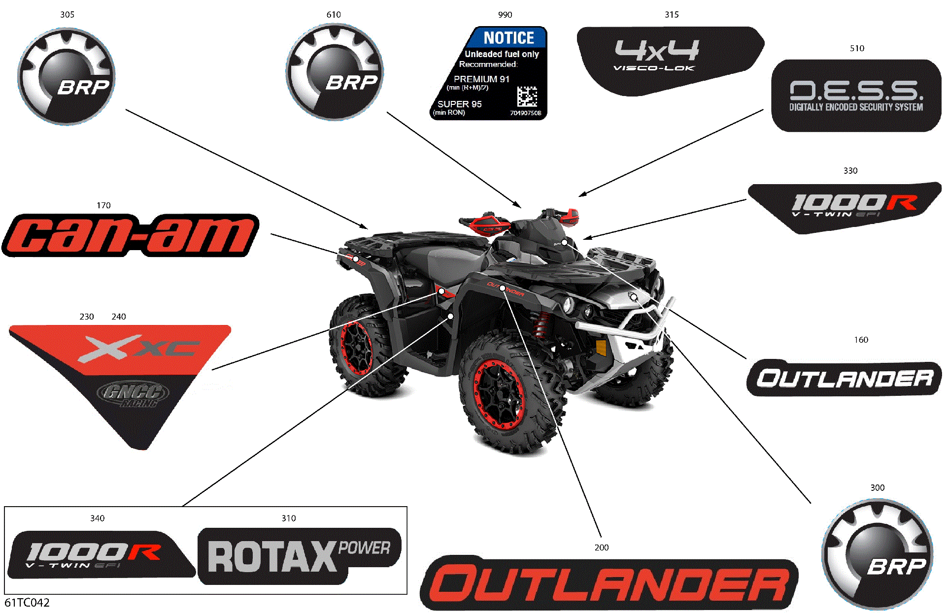 An Image of a Genuine Can-Am Parts Schematic Diagram showing the schematic - BODY - DECALS