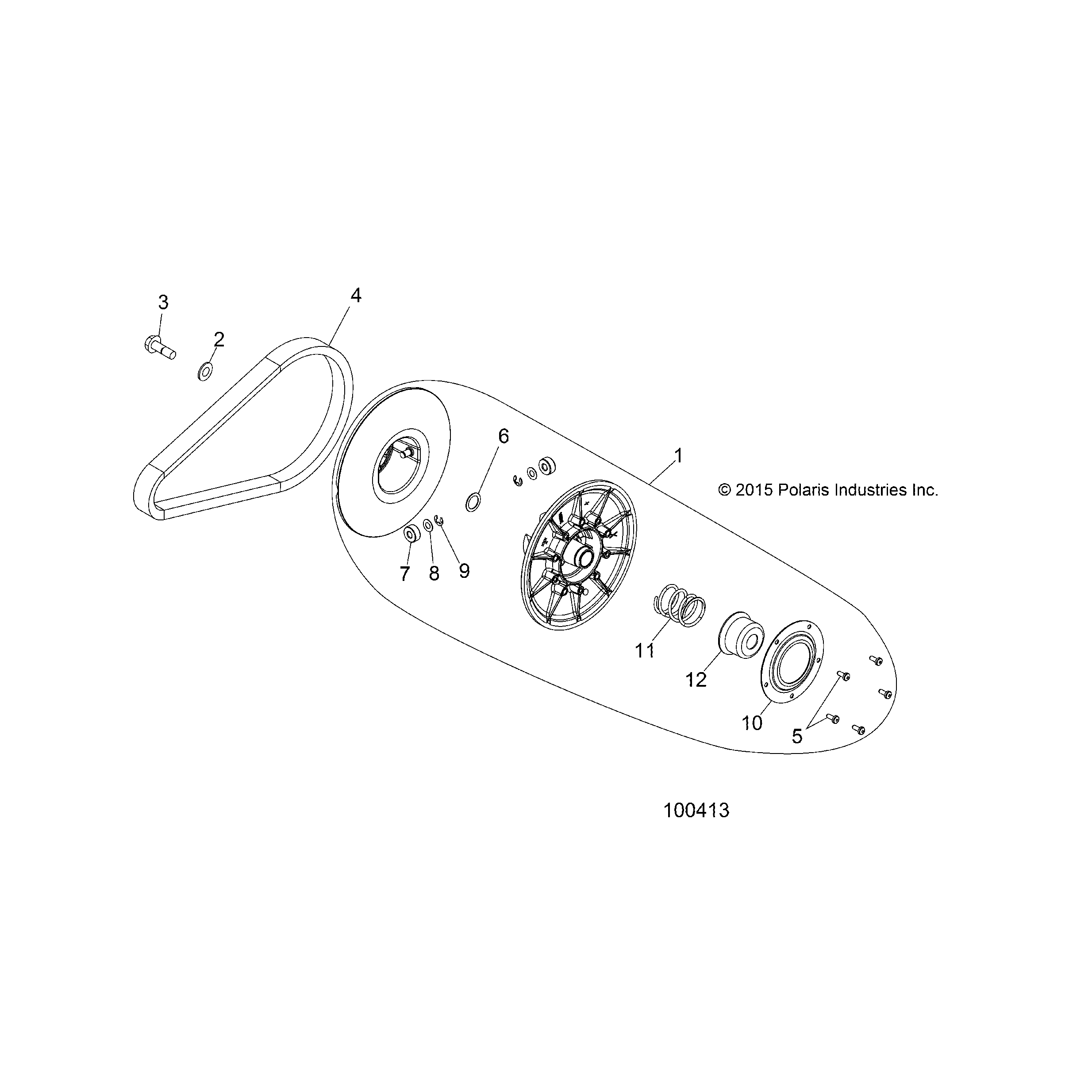 An Image of a Genuine Polaris Parts Schematic Diagram showing the schematic - DRIVE TRAIN: SECONDARY CLUTCH - 2016 POLARIS ACE 325 EFI
