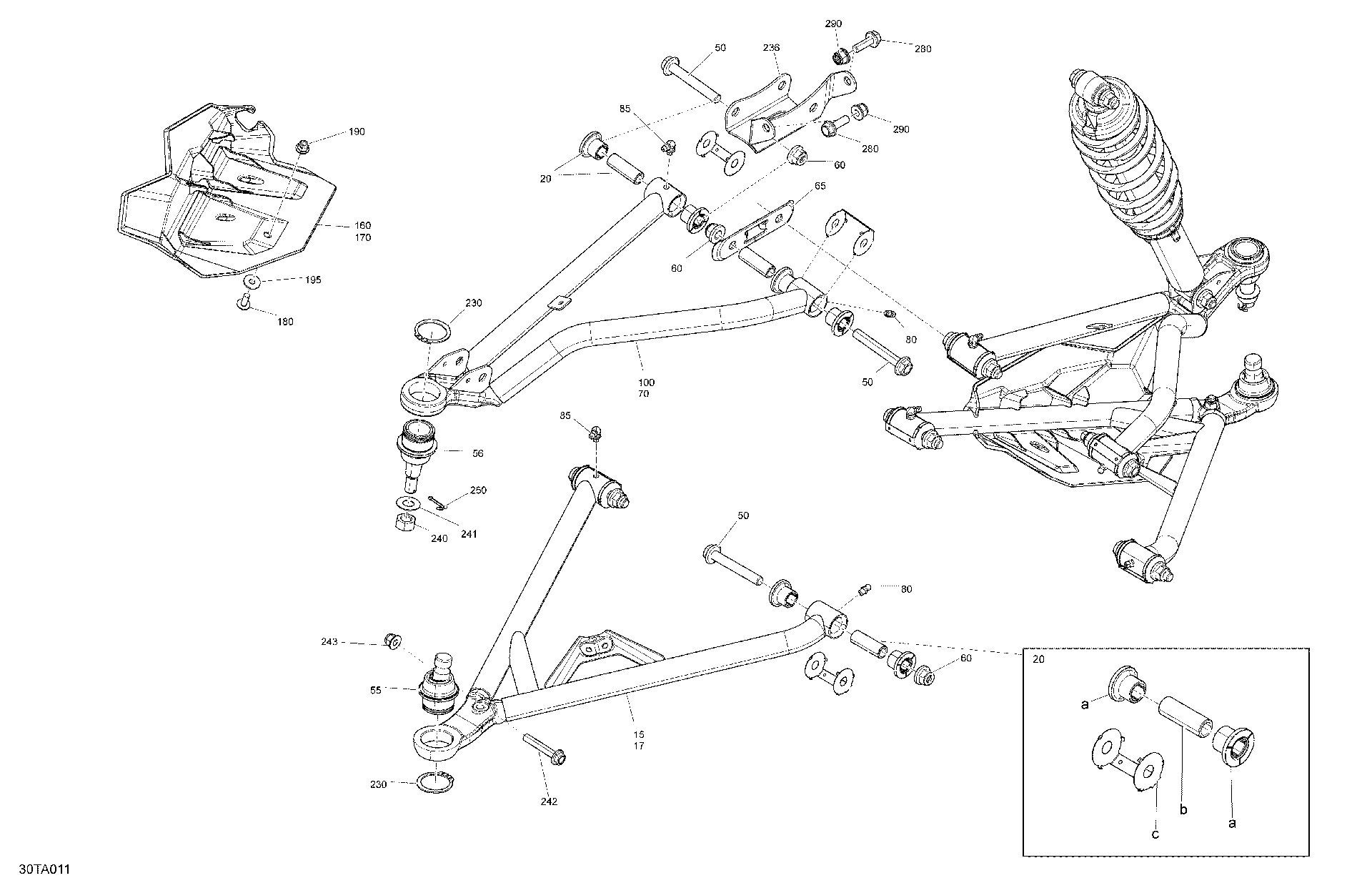 An Image of a Genuine Can-Am Parts Schematic Diagram showing the schematic - SUSPENSION - FRONT