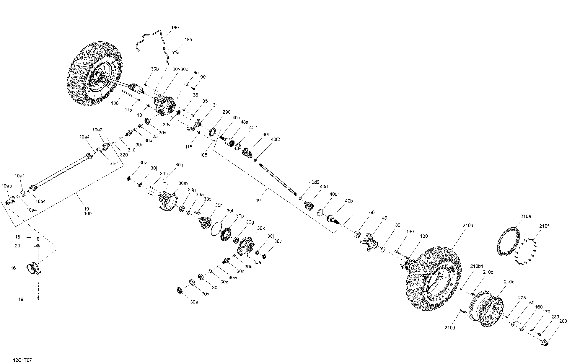 An Image of a Genuine Can-Am Parts Schematic Diagram showing the schematic - DRIVE SYSTEM FRONT - ALL MODELS
