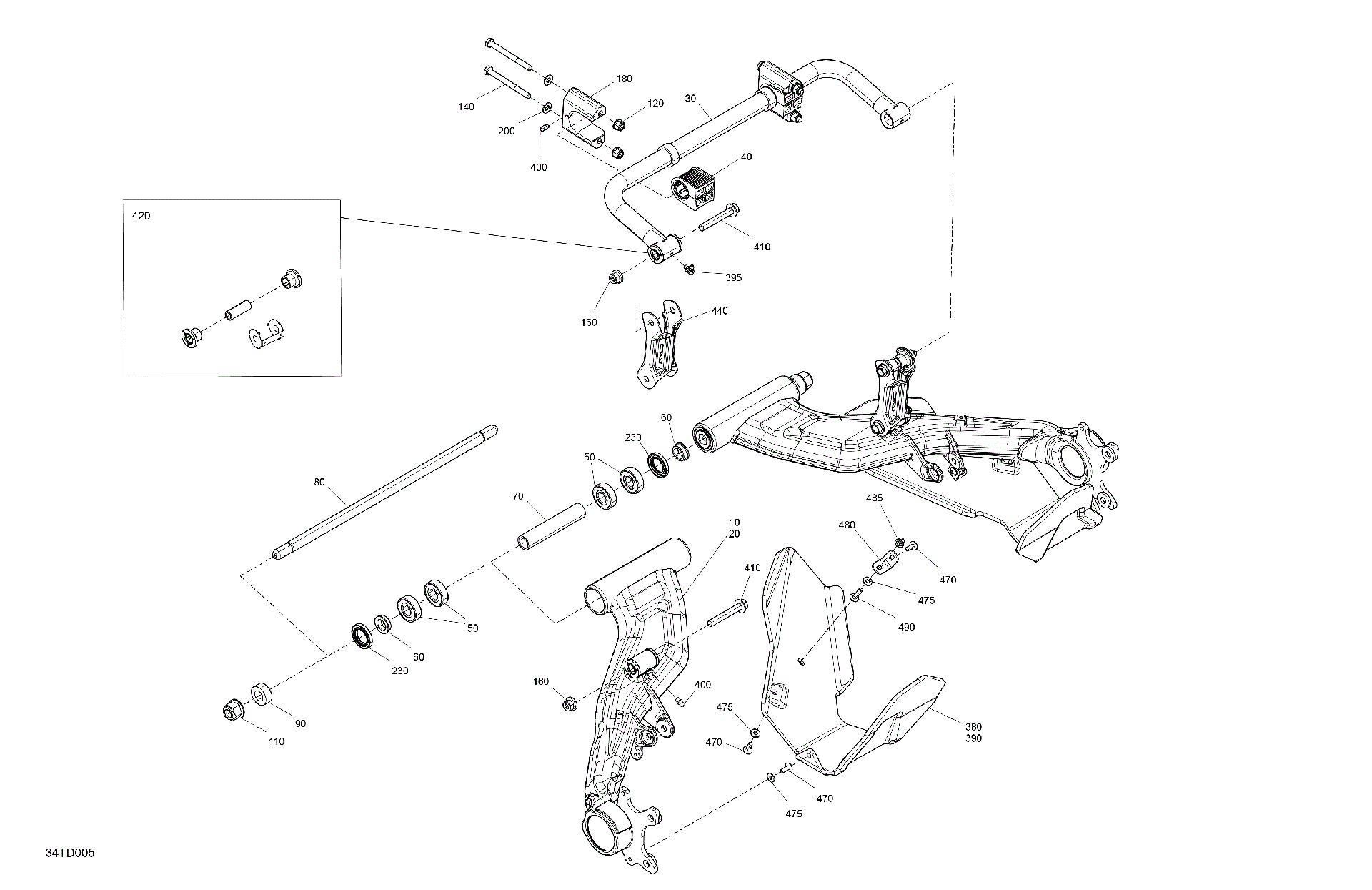An Image of a Genuine Can-Am Parts Schematic Diagram showing the schematic - SUSPENSION - REAR COMPONENTS