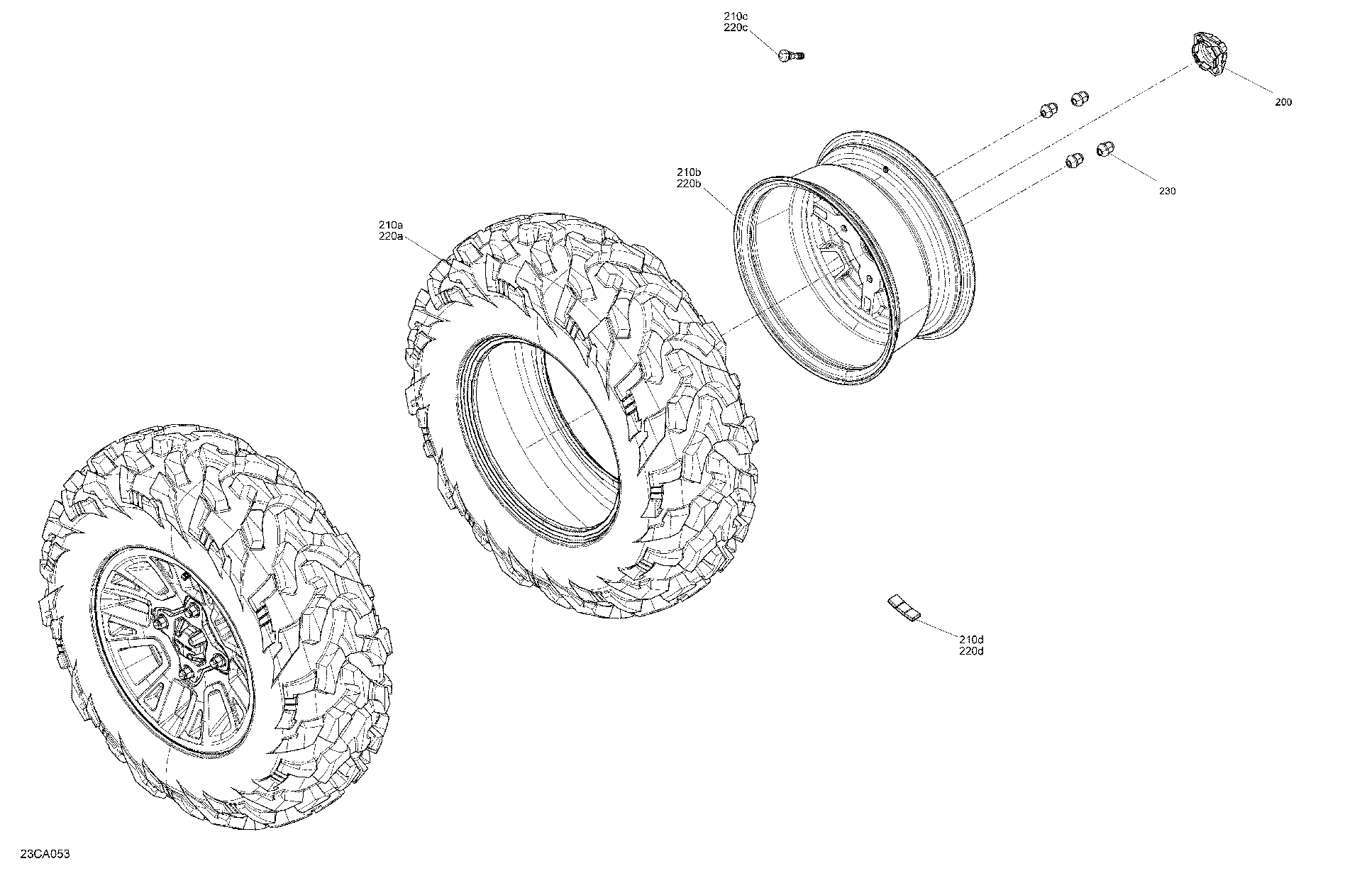 An Image of a Genuine Can-Am Parts Schematic Diagram showing the schematic - DRIVE - FRONT WHEELS - XT