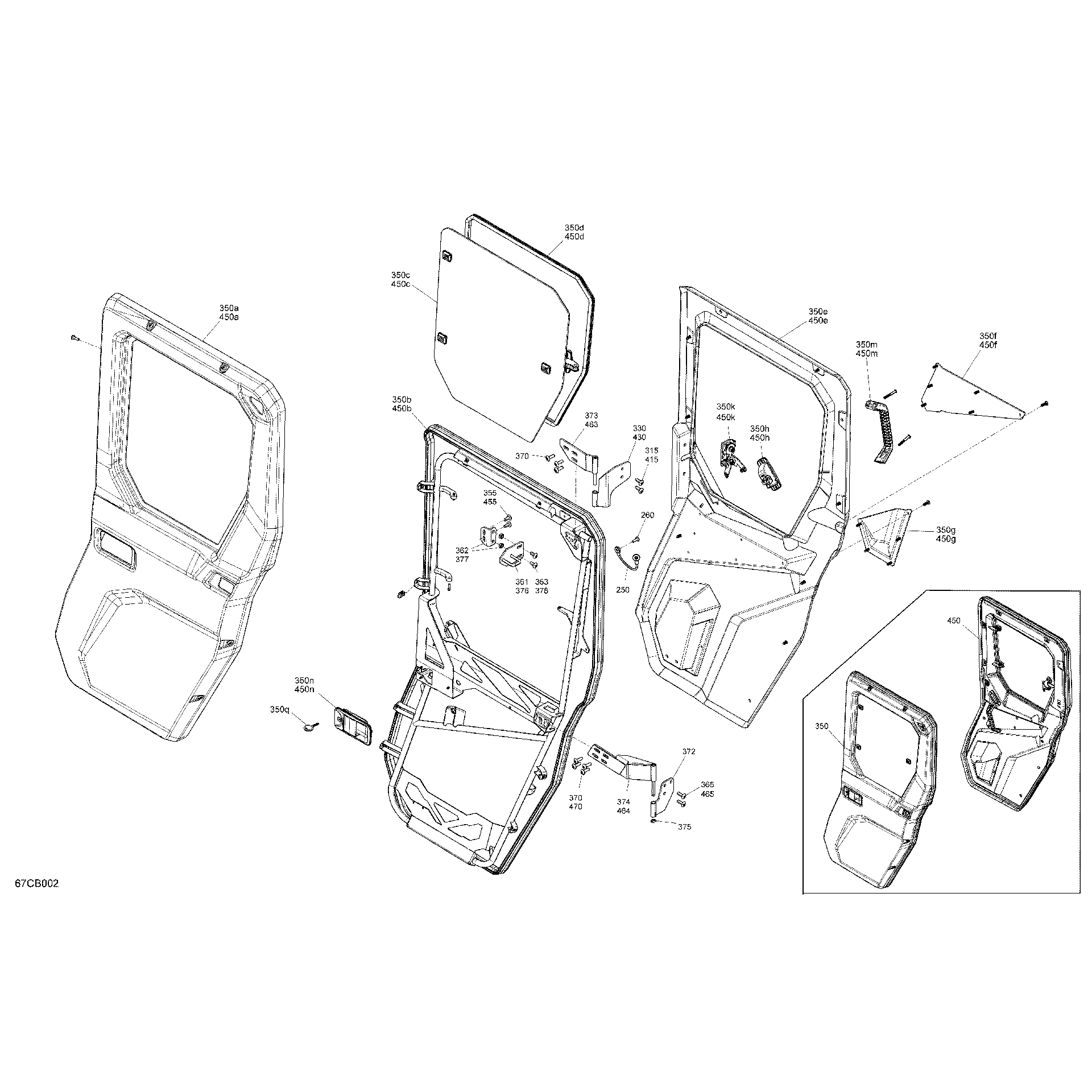 An Image of a Genuine Can-Am Parts Schematic Diagram showing the schematic - ENCLOSURE CAB - REAR DOORS