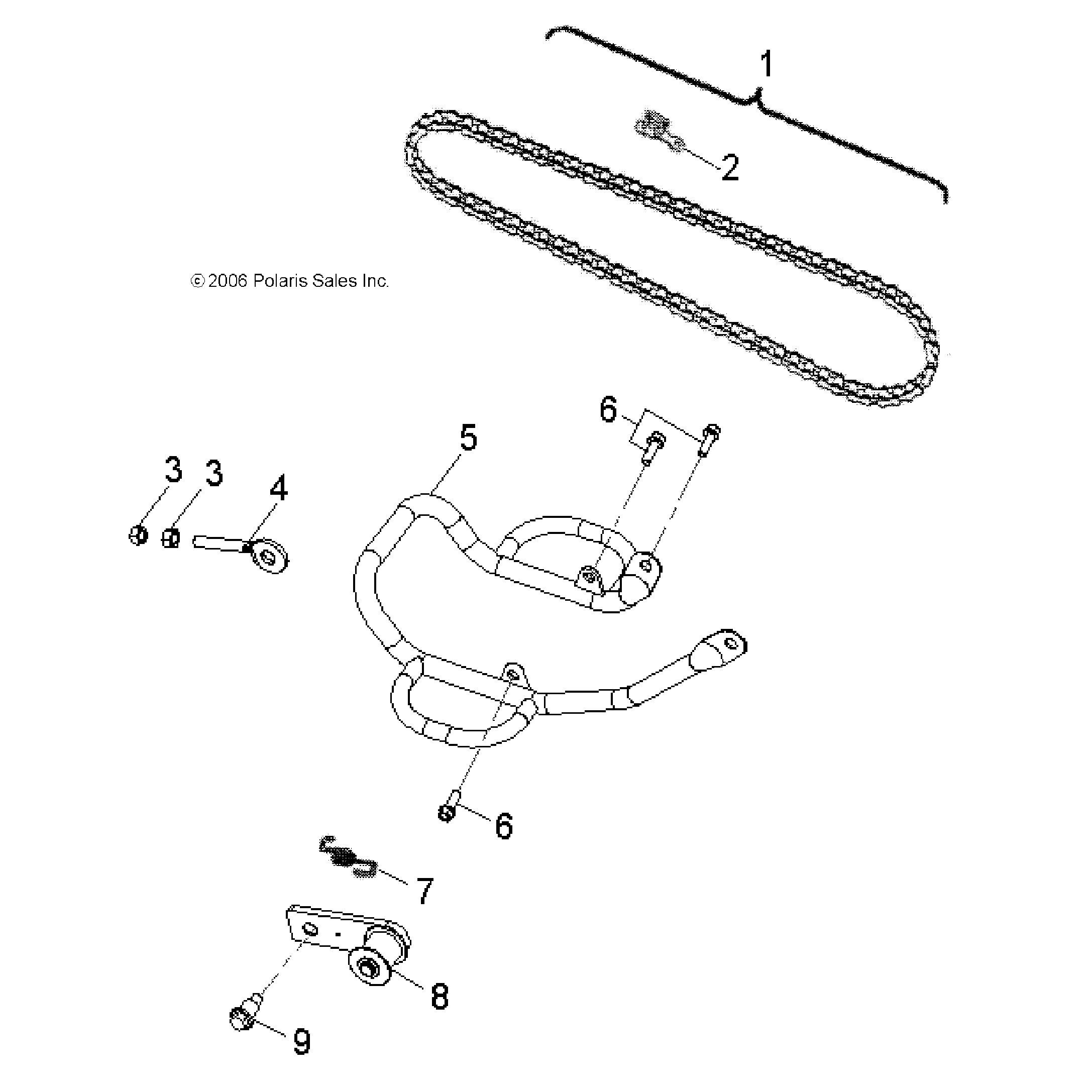 An Image of a Genuine Polaris Parts Schematic Diagram showing the schematic - DRIVE TRAIN: DRIVE CHAIN and GUARD - 2016 POLARIS SPORTSMAN 110