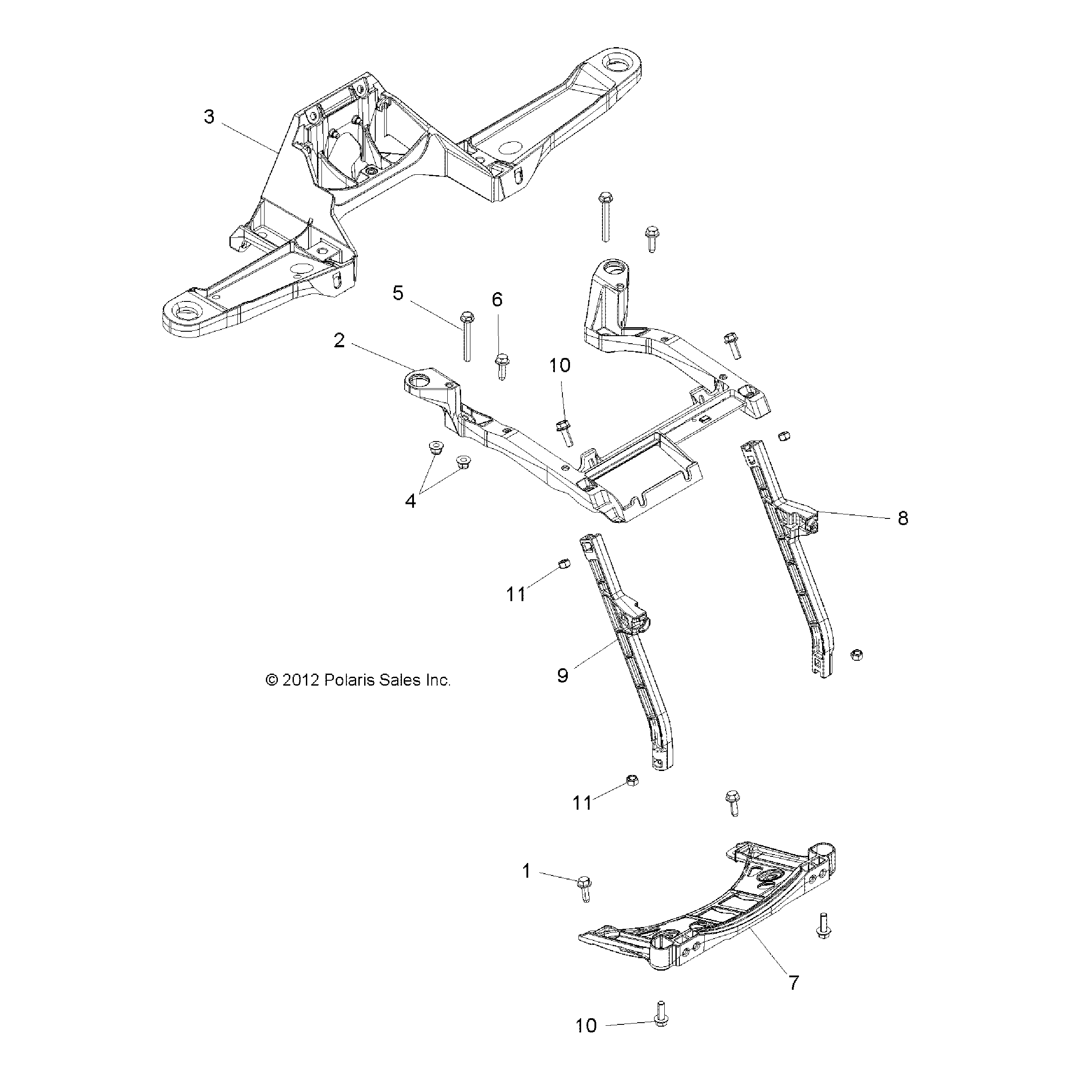 An Image of a Genuine Polaris Parts Schematic Diagram showing the schematic - BODY: FRONT RACK SUPPORT - 2015 POLARIS SCRAMBLER 850