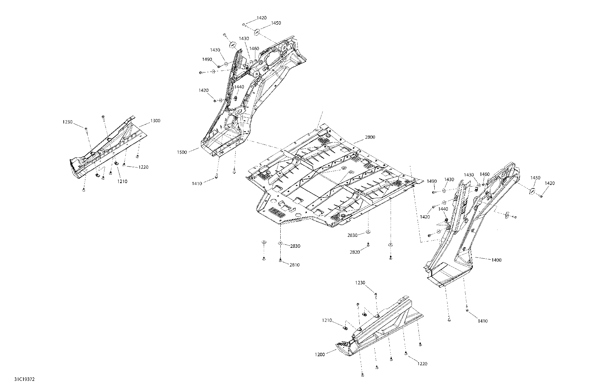 An Image of a Genuine Can-Am Parts Schematic Diagram showing the schematic - BODY - 1000 - MIDDLE SECTION