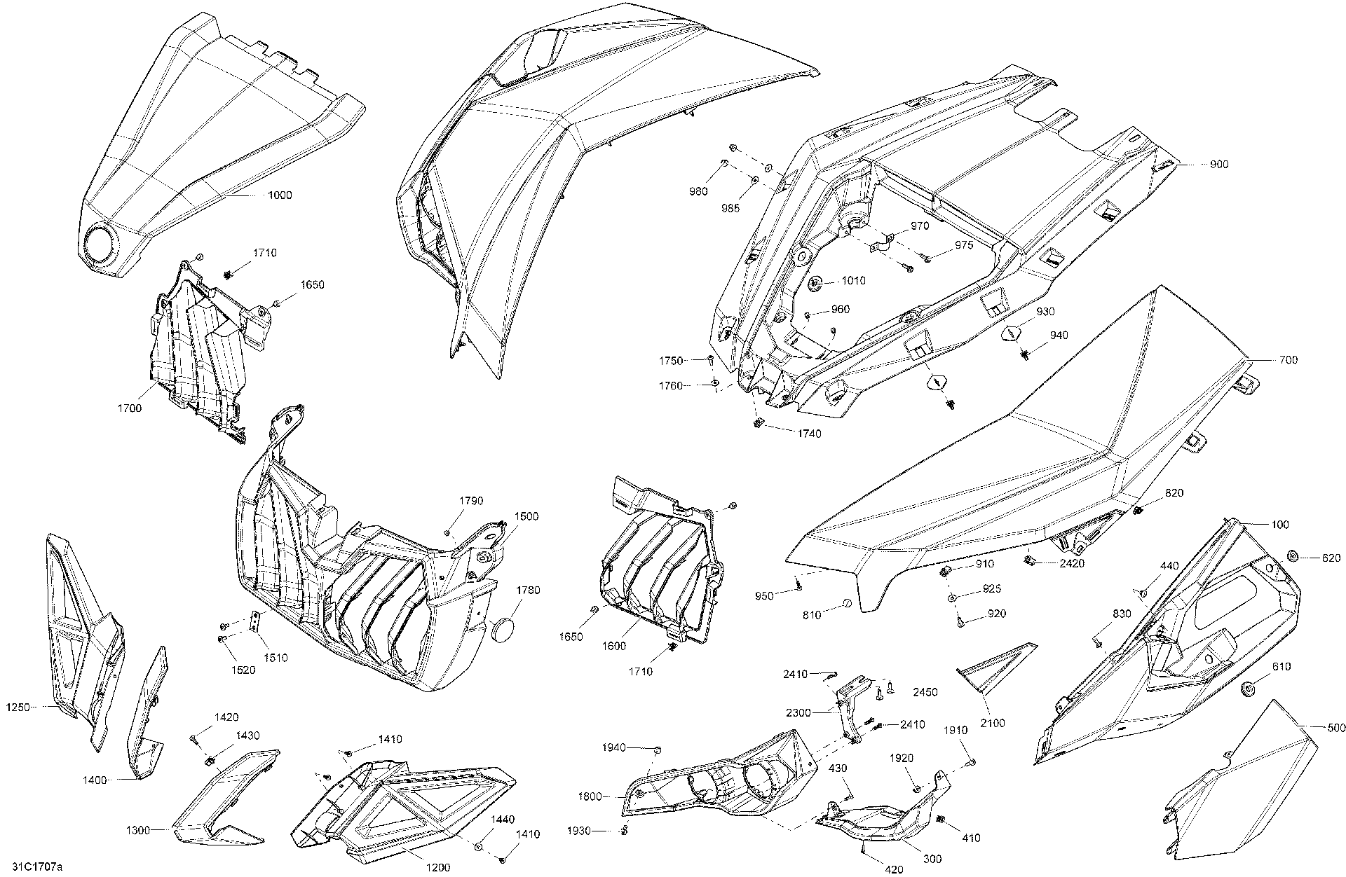 An Image of a Genuine Can-Am Parts Schematic Diagram showing the schematic - BODY AND ACCESSORIES - FRONT SECTION ALL MODELS