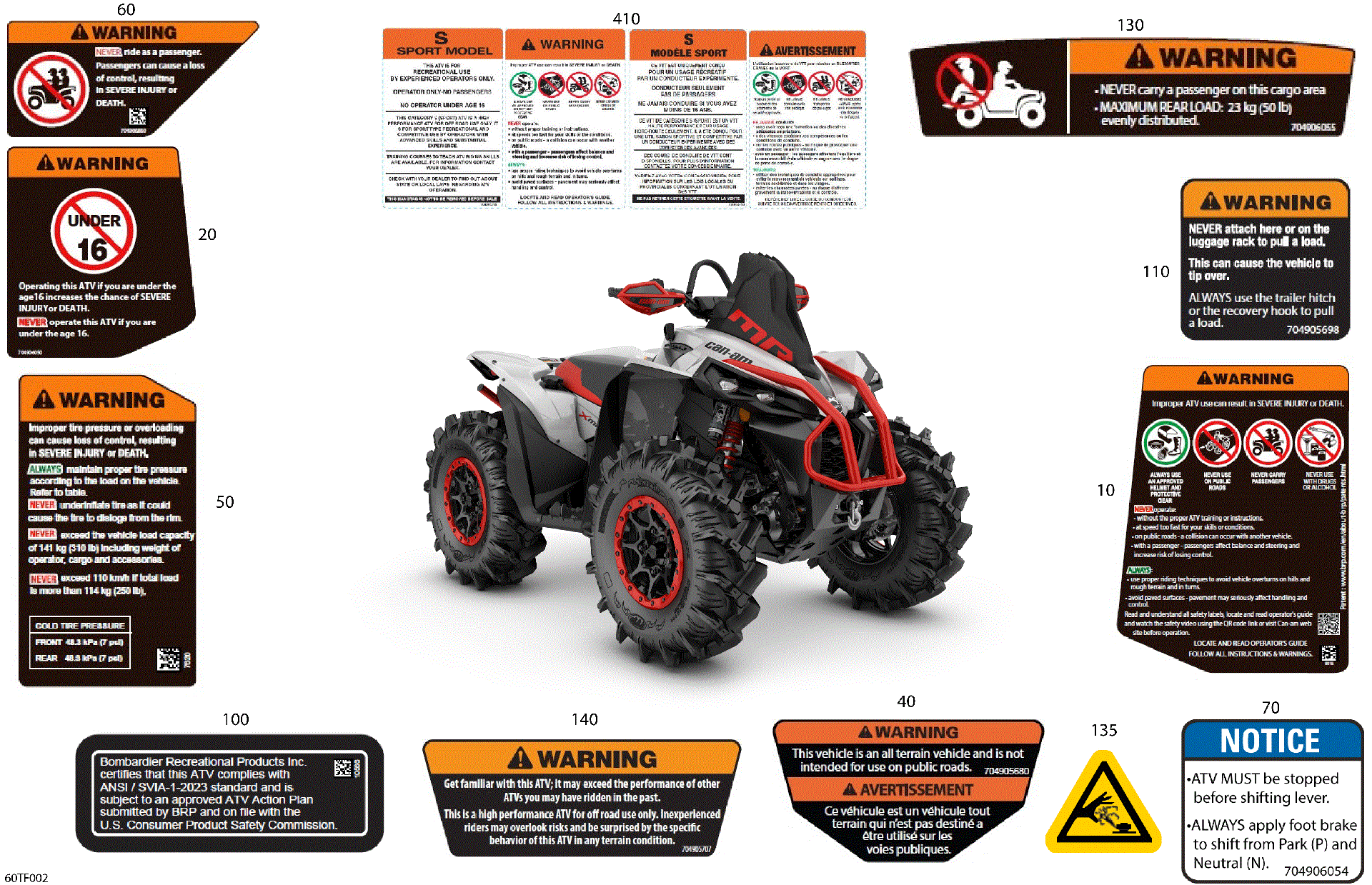 An Image of a Genuine Can-Am Parts Schematic Diagram showing the schematic - BODY - WARNING DECALS