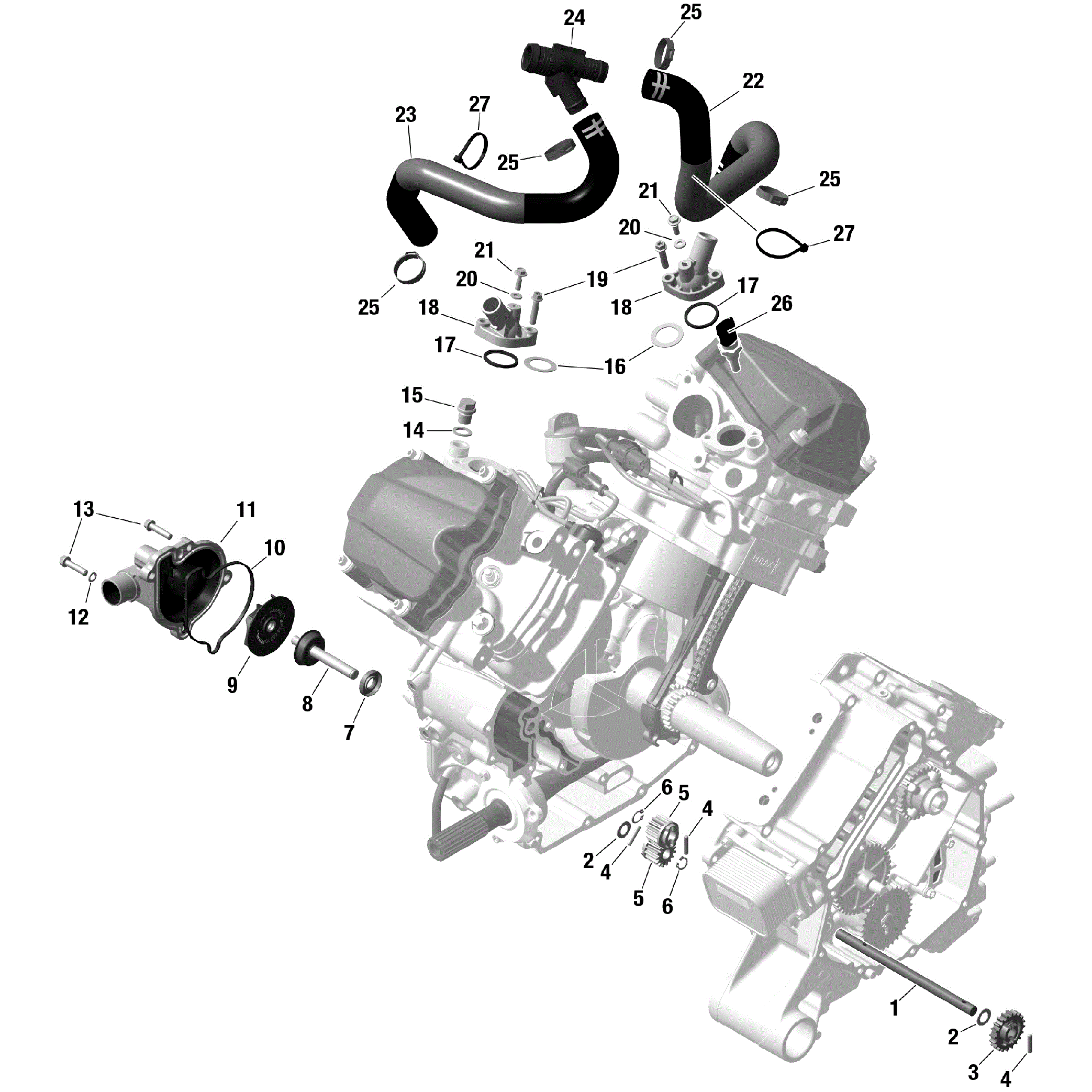 An Image of a Genuine Can-Am Parts Schematic Diagram showing the schematic - ENGINE COOLING