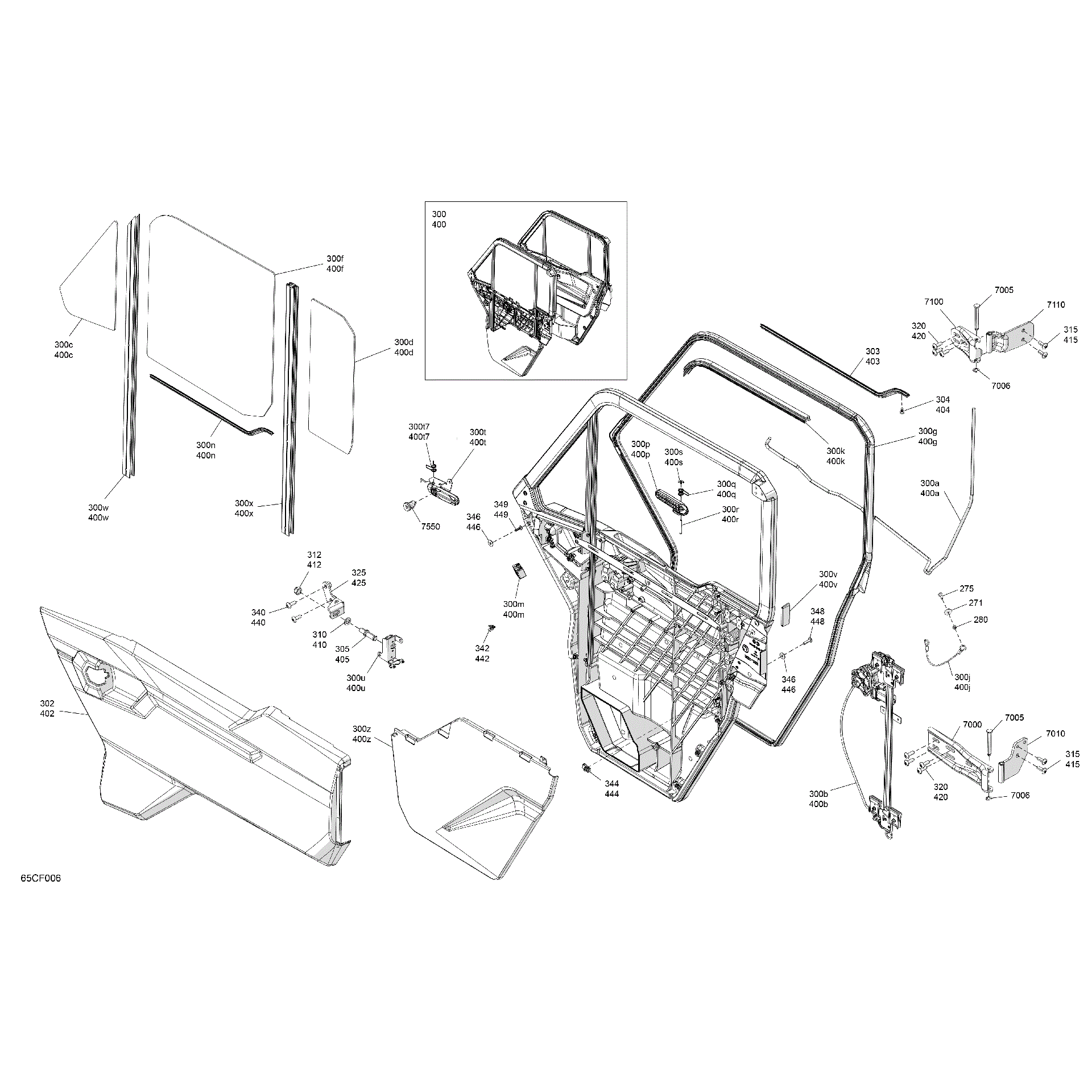 An Image of a Genuine Can-Am Parts Schematic Diagram showing the schematic - ENCLOSURE CAB - DOORS