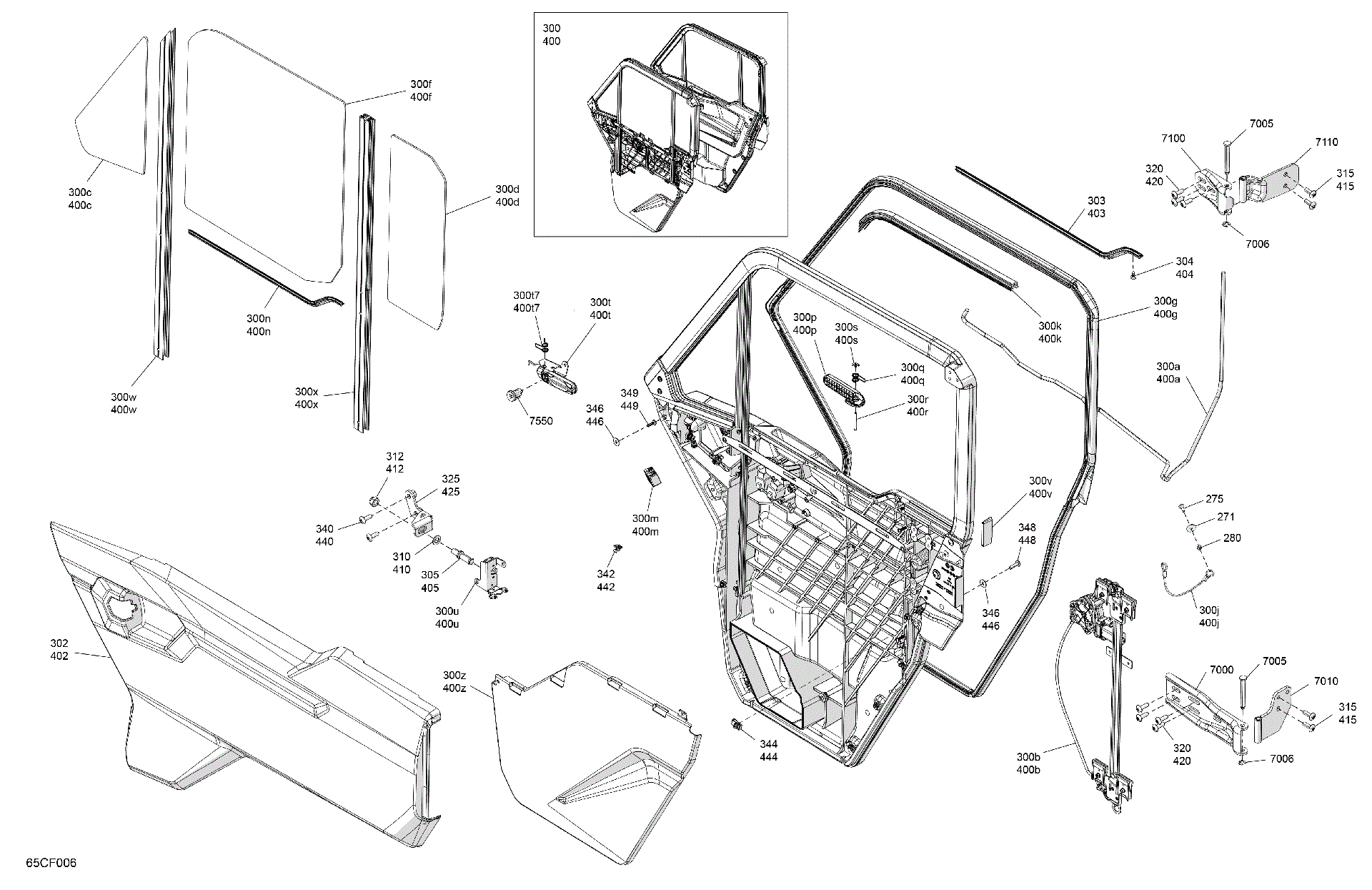 An Image of a Genuine Can-Am Parts Schematic Diagram showing the schematic - ENCLOSURE CAB - DOORS