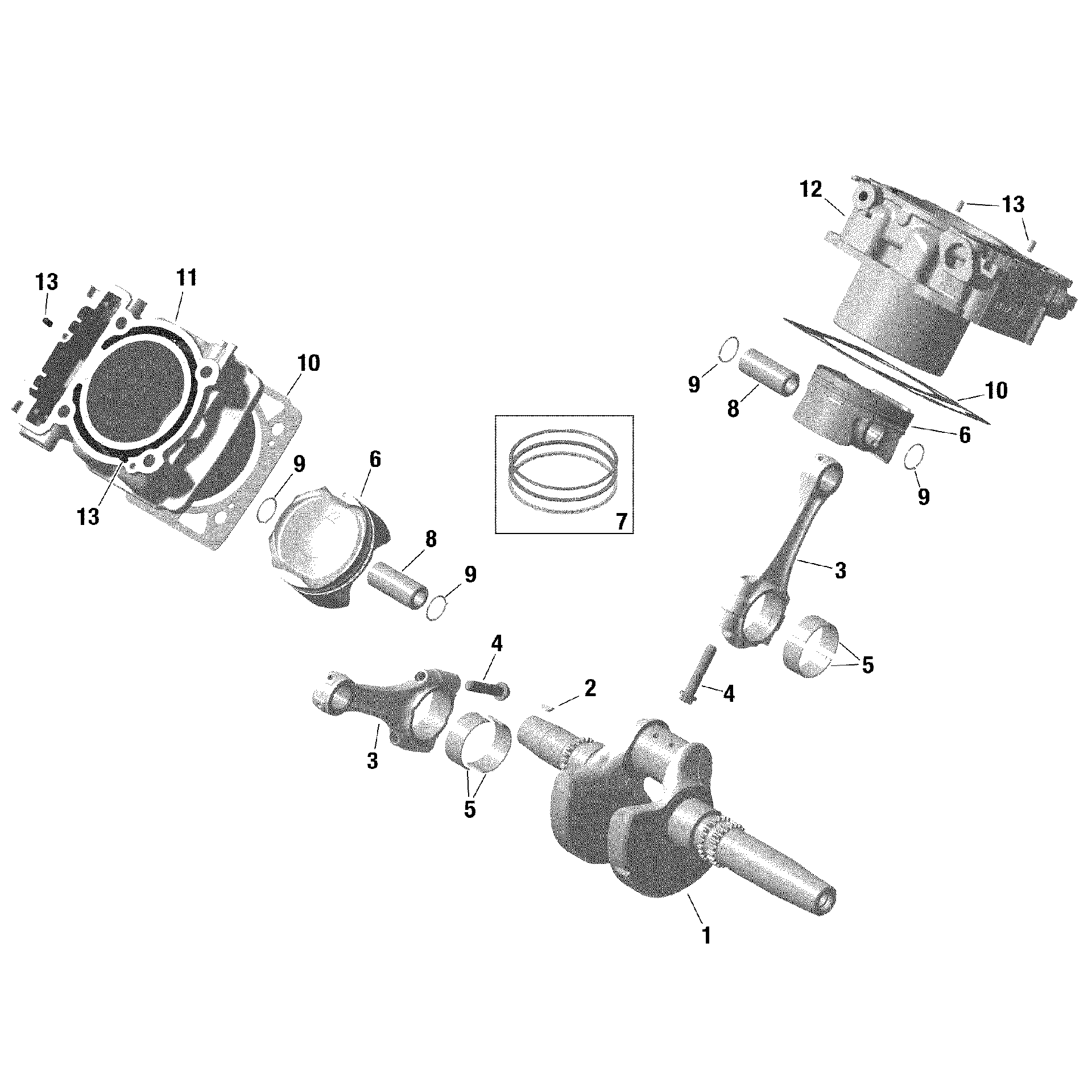 An Image of a Genuine Can-Am Parts Schematic Diagram showing the schematic - ROTAX - CRANKSHAFT PISTON AND CYLINDER