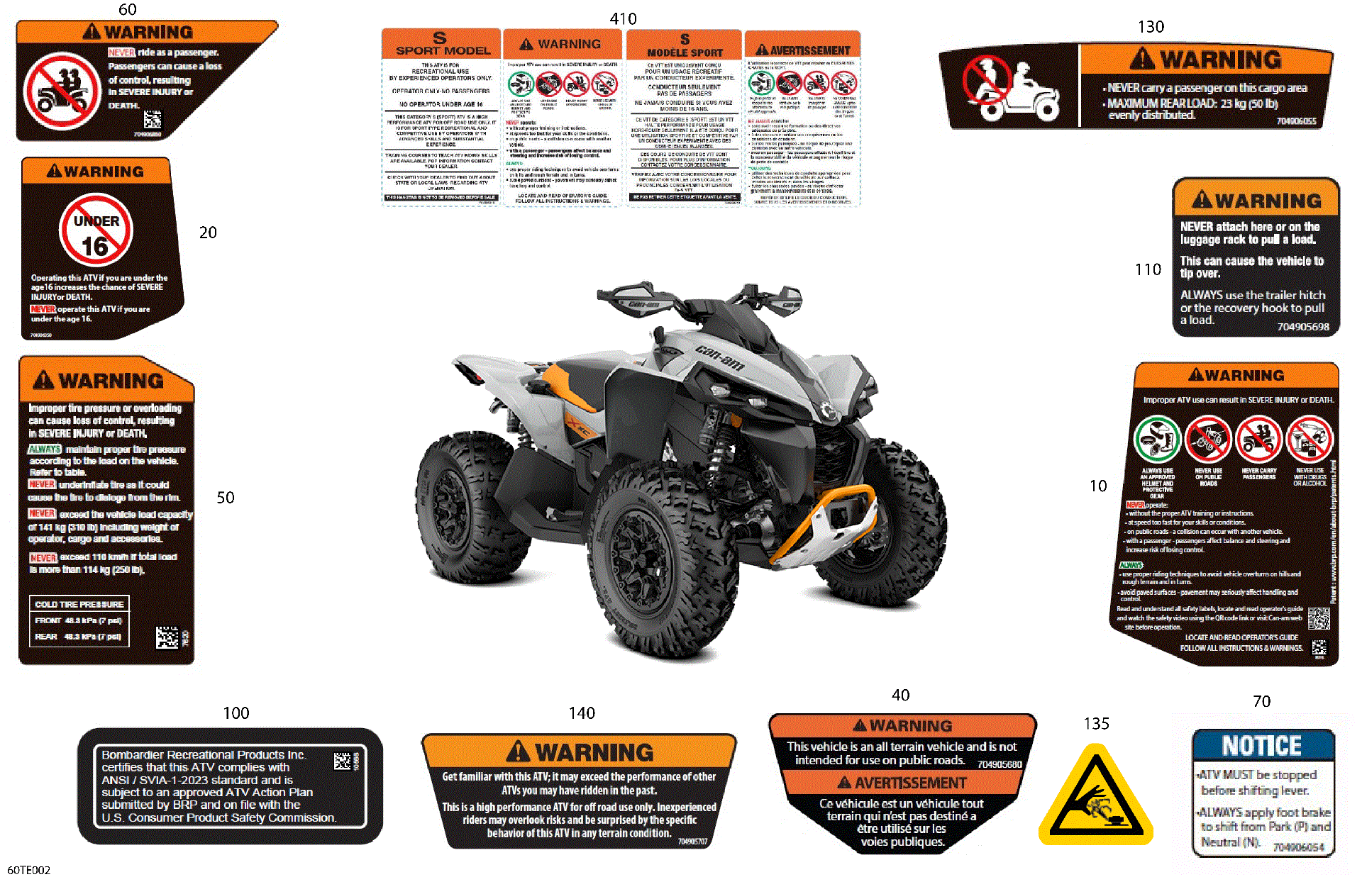 An Image of a Genuine Can-Am Parts Schematic Diagram showing the schematic - BODY - WARNING DECALS
