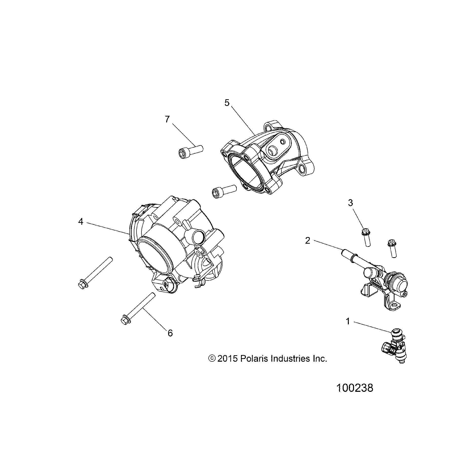 An Image of a Genuine Polaris Parts Schematic Diagram showing the schematic - ENGINE: THROTTLE BODY and FUEL RAIL - 2016 POLARIS SPORTSMAN 450 HO