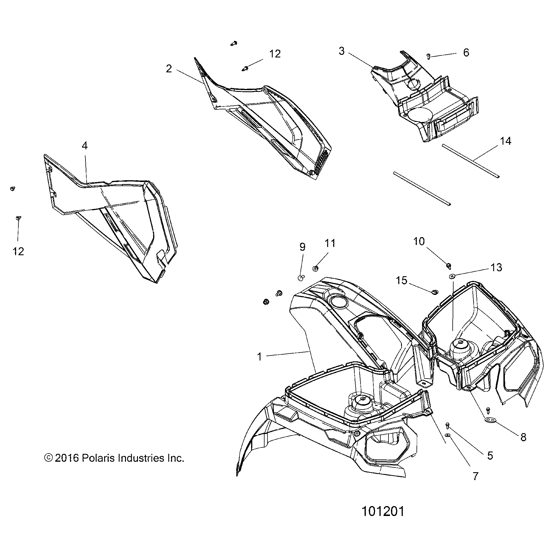 An Image of a Genuine Polaris Parts Schematic Diagram showing the schematic - BODY: FRONT CAB and SIDE PANELS - 2020 POLARIS SPORTSMAN 570 X2