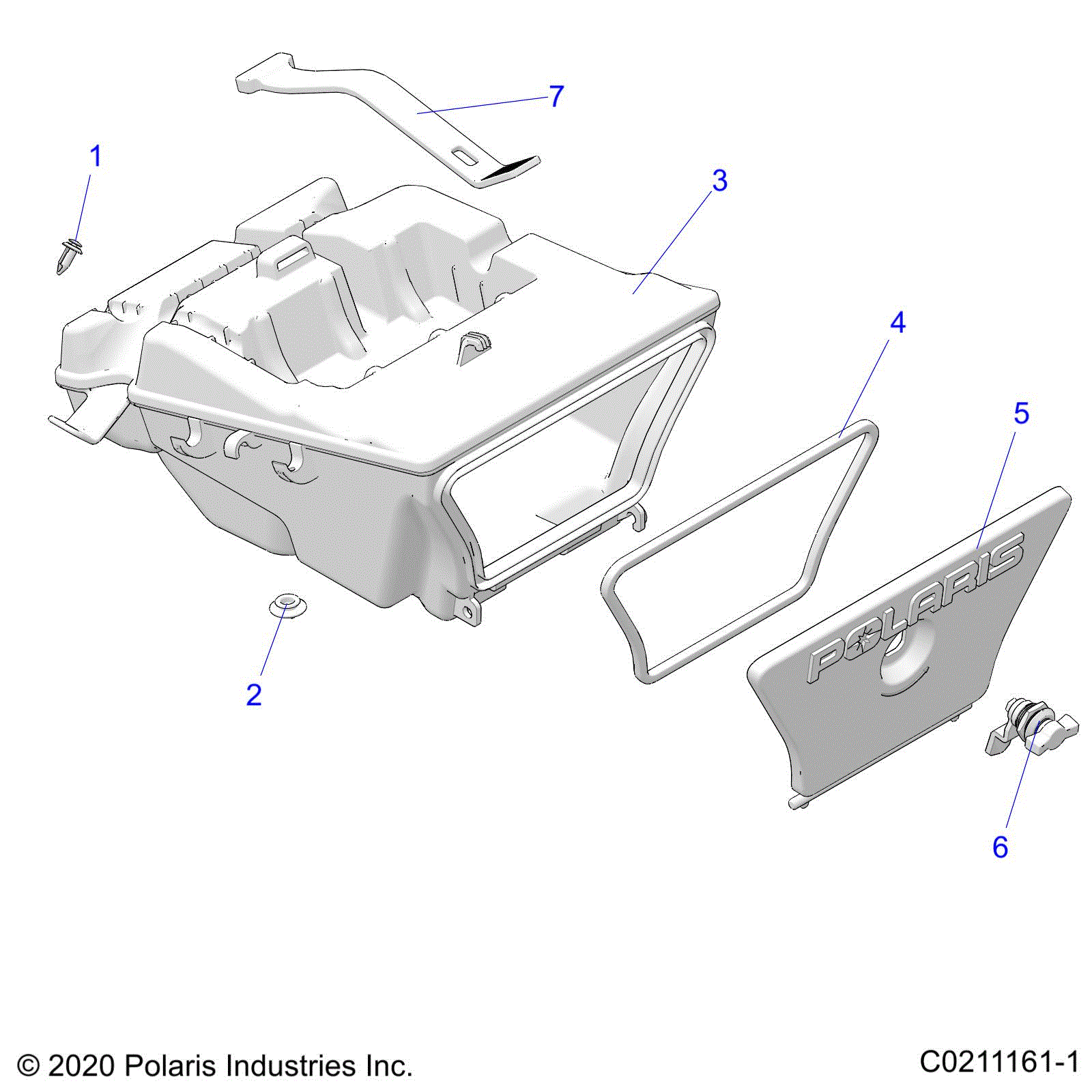 An Image of a Genuine Polaris Parts Schematic Diagram showing the schematic - BODY: STORAGE BOX REAR - 2020 POLARIS SPORTSMAN 570